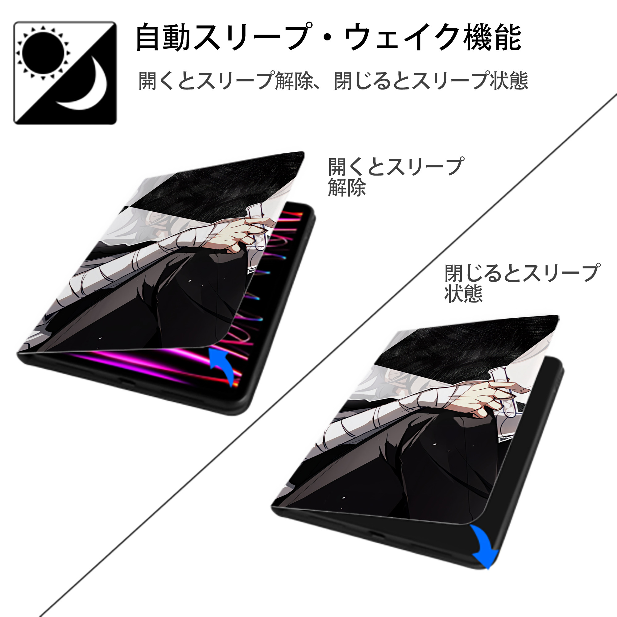 文豪ストレイドッグス Bungo Stray Dogs IPad ケース ブック型 PUレザー TPU 耐衝撃 軽量 薄型 ペン収納なし 全面保護 IPad 各モデル対応