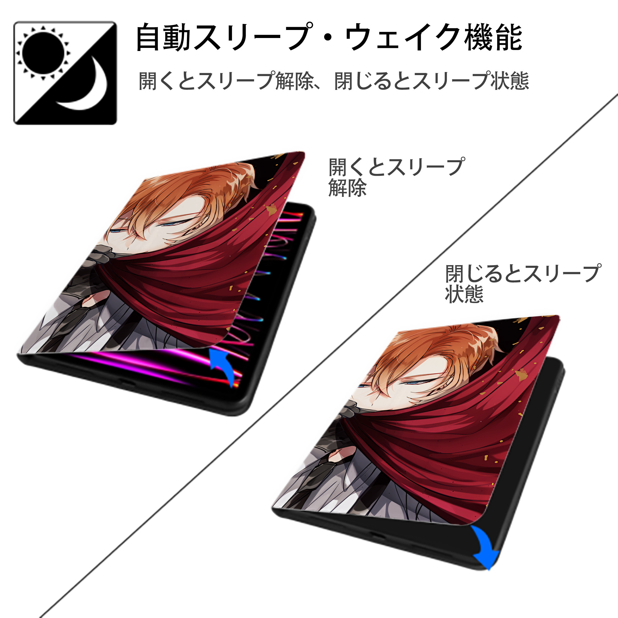 文豪ストレイドッグス Bungo Stray Dogs IPad ケース ブック型 PUレザー TPU 耐衝撃 軽量 薄型 ペン収納なし 全面保護 IPad 各モデル対応