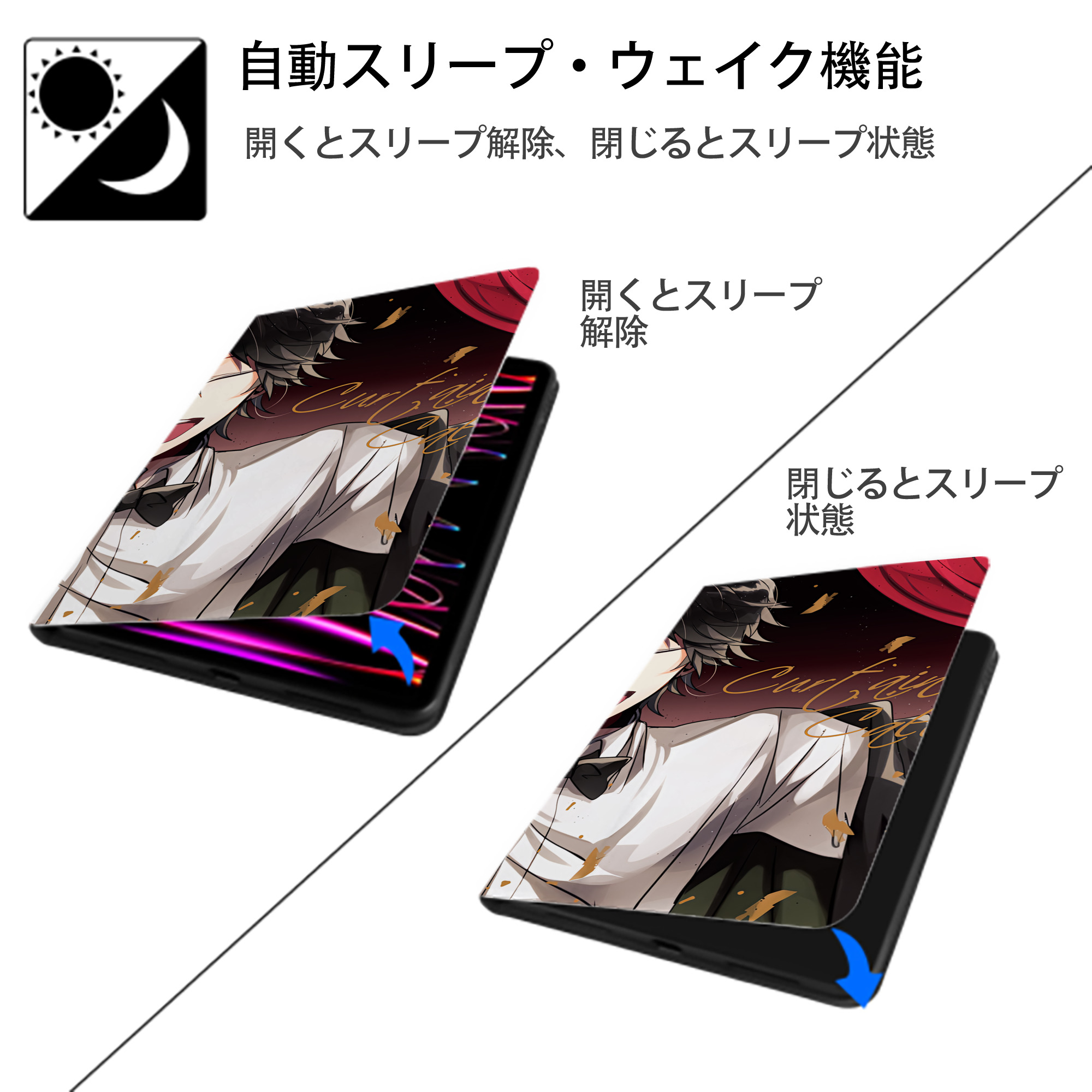 文豪ストレイドッグス Bungo Stray Dogs IPad ケース ブック型 PUレザー TPU 耐衝撃 軽量 薄型 ペン収納なし 全面保護 IPad 各モデル対応
