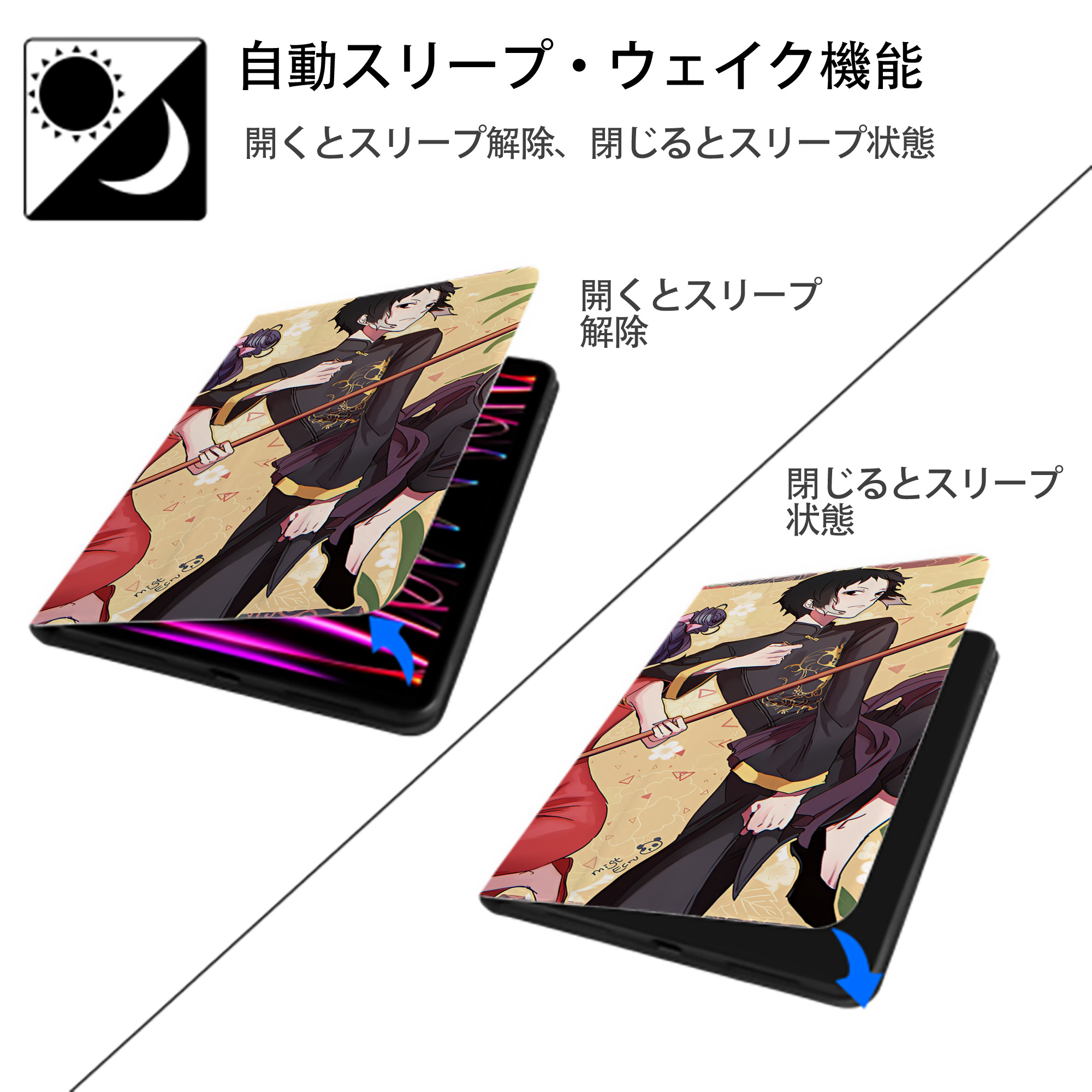 文豪ストレイドッグス Bungo Stray Dogs IPad ケース ブック型 PUレザー TPU 耐衝撃 軽量 薄型 ペン収納なし 全面保護 IPad 各モデル対応