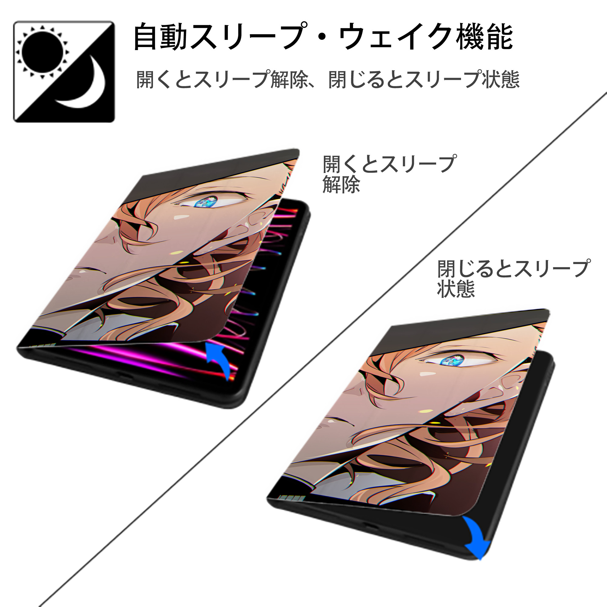 文豪ストレイドッグス Bungo Stray Dogs IPad ケース ブック型 PUレザー TPU 耐衝撃 軽量 薄型 ペン収納なし 全面保護 IPad 各モデル対応