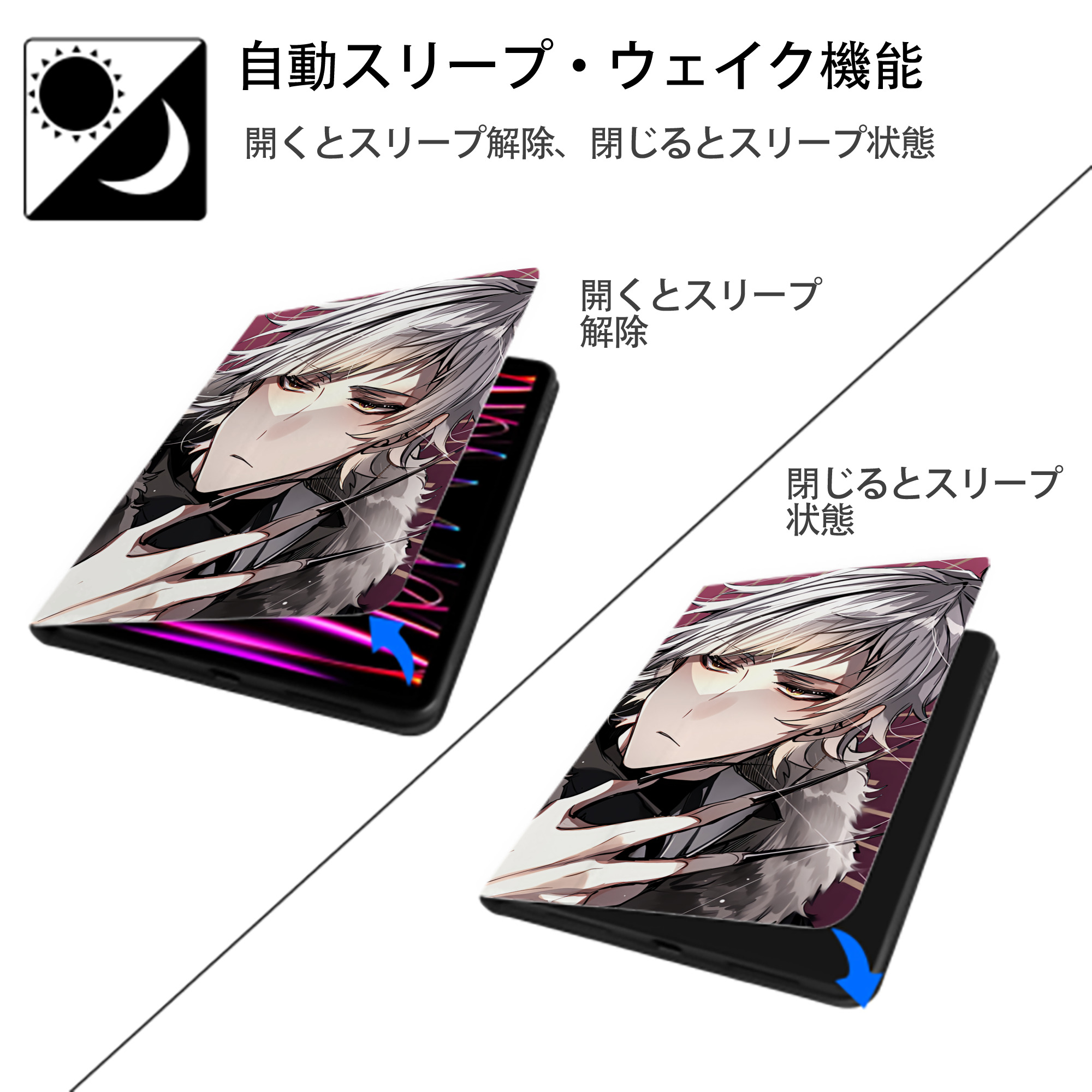 文豪ストレイドッグス Bungo Stray Dogs IPad ケース ブック型 PUレザー TPU 耐衝撃 軽量 薄型 ペン収納なし 全面保護 IPad 各モデル対応