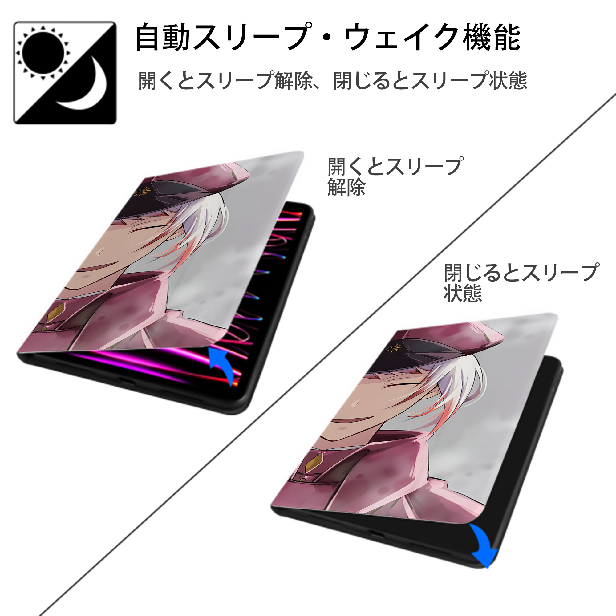 文豪ストレイドッグス Bungo Stray Dogs IPad ケース ブック型 PUレザー TPU 耐衝撃 軽量 薄型 ペン収納なし 全面保護 IPad 各モデル対応
