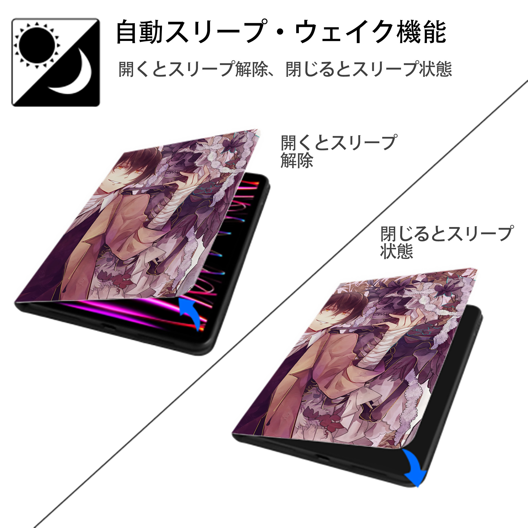 文豪ストレイドッグス Bungo Stray Dogs IPadケース ペンホルダー付き ブックスタイルデザイン