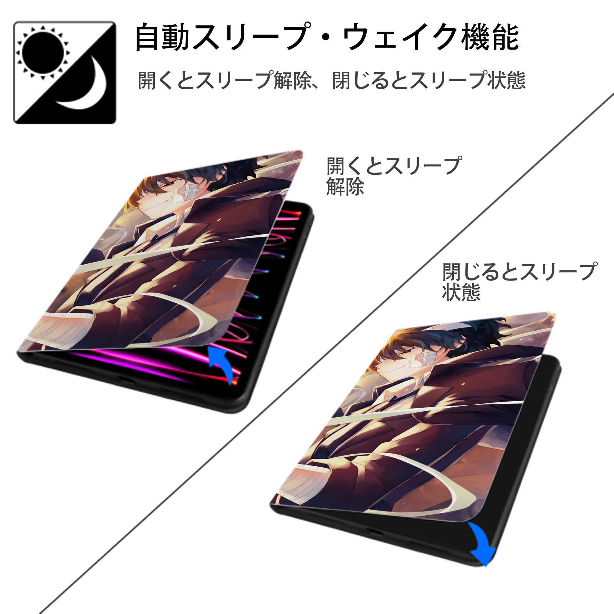 文豪ストレイドッグス Bungo Stray Dogs IPadケース ペンホルダー付き ブックスタイルデザイン
