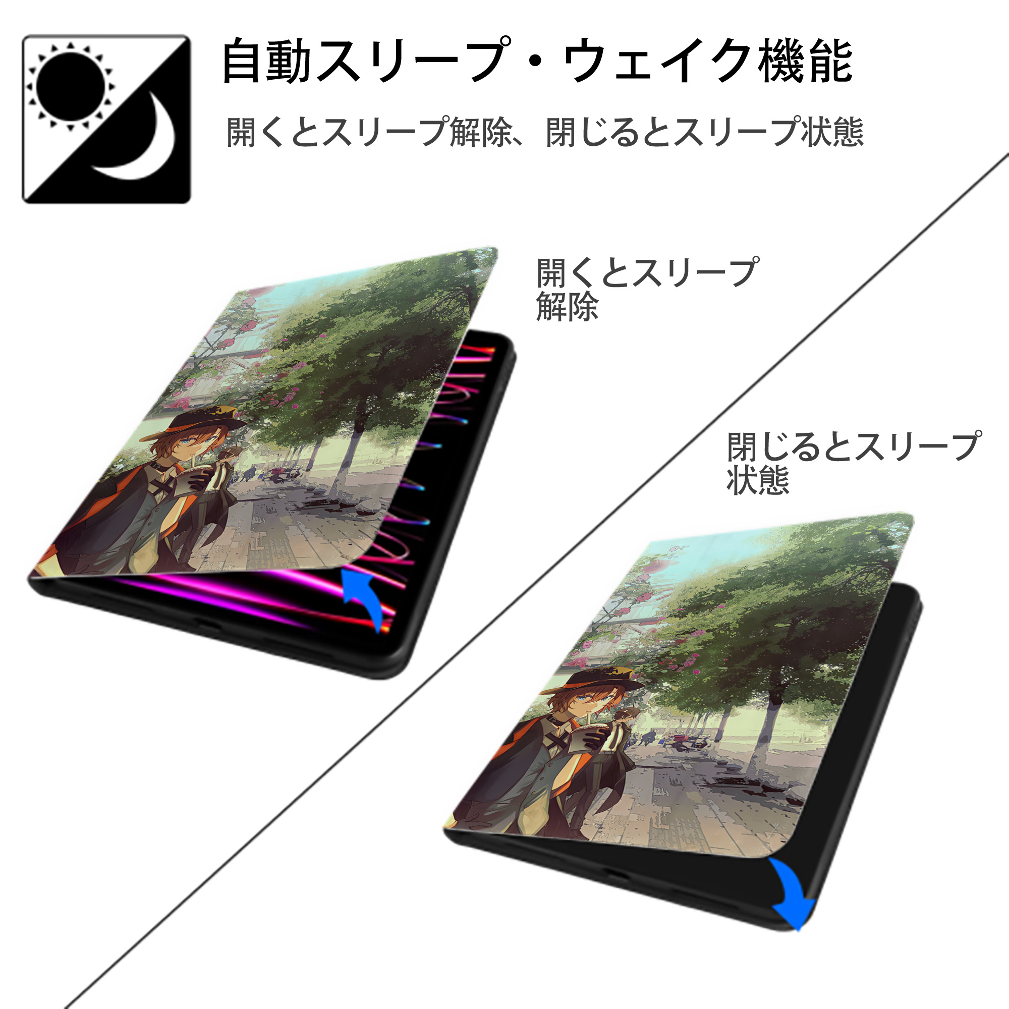 文豪ストレイドッグス Bungo Stray Dogs IPadケース ペンホルダー付き ブックスタイルデザイン
