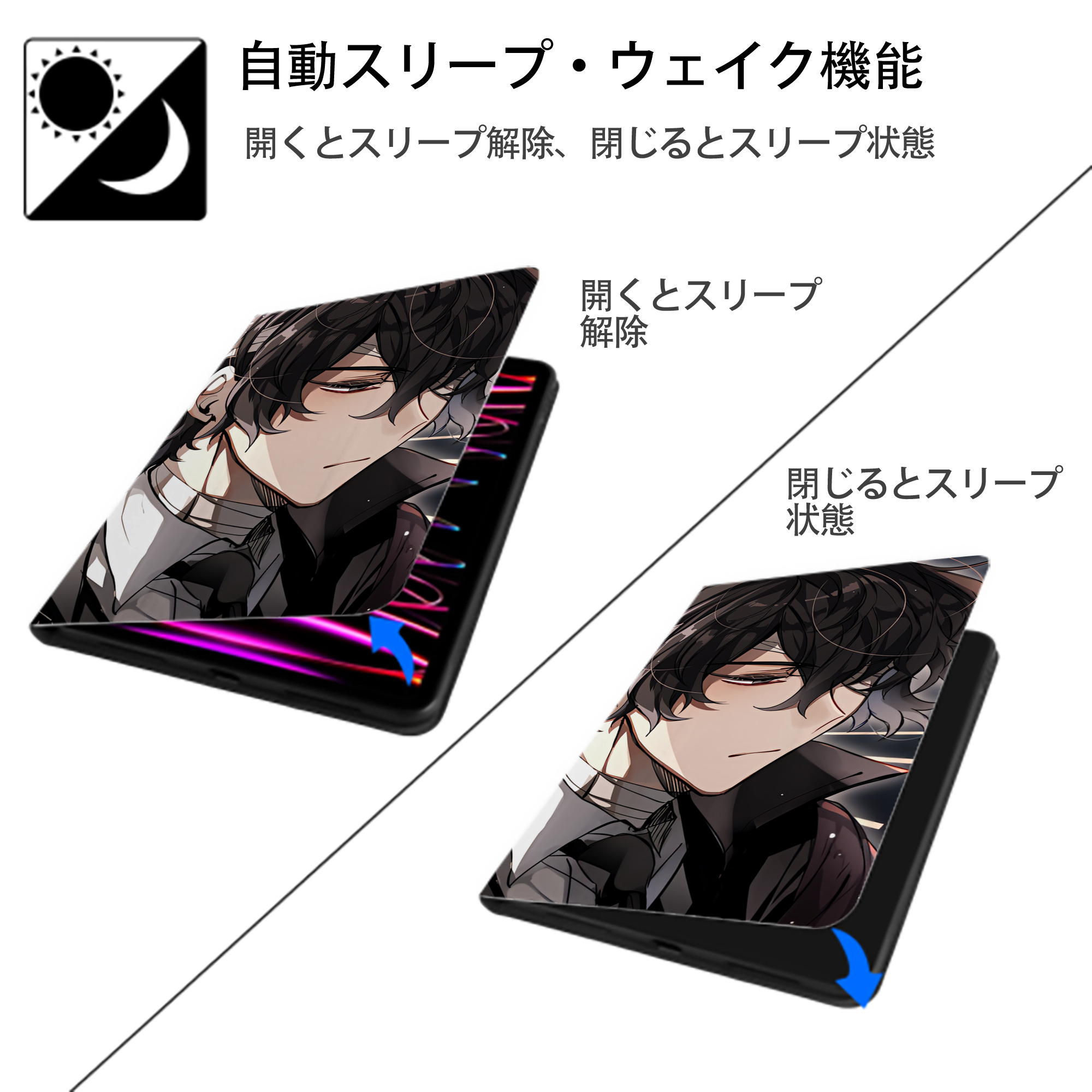 文豪ストレイドッグス Bungo Stray Dogs IPadケース ペンホルダー付き ブックスタイルデザイン