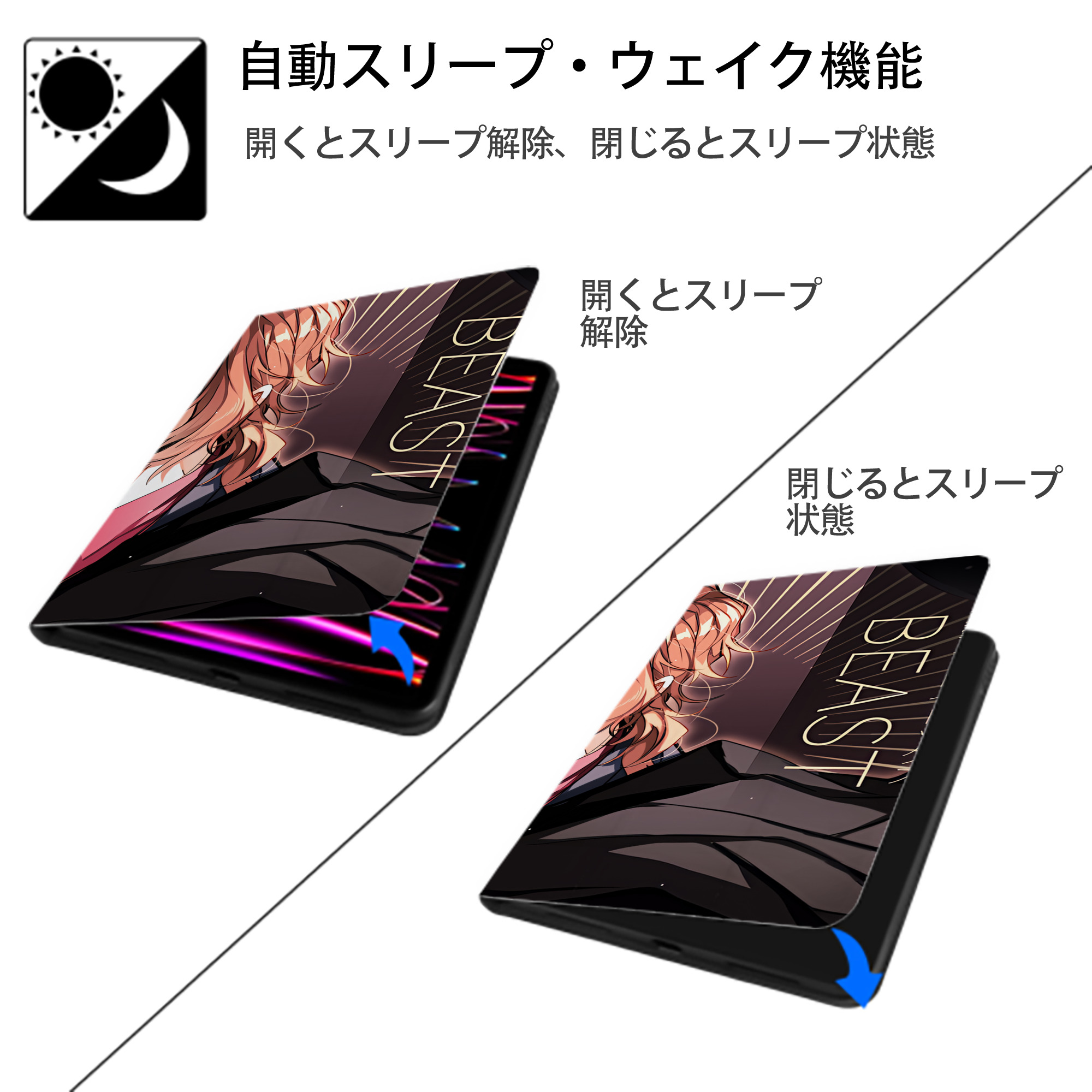 文豪ストレイドッグス Bungo Stray Dogs IPadケース ペンホルダー付き ブックスタイルデザイン
