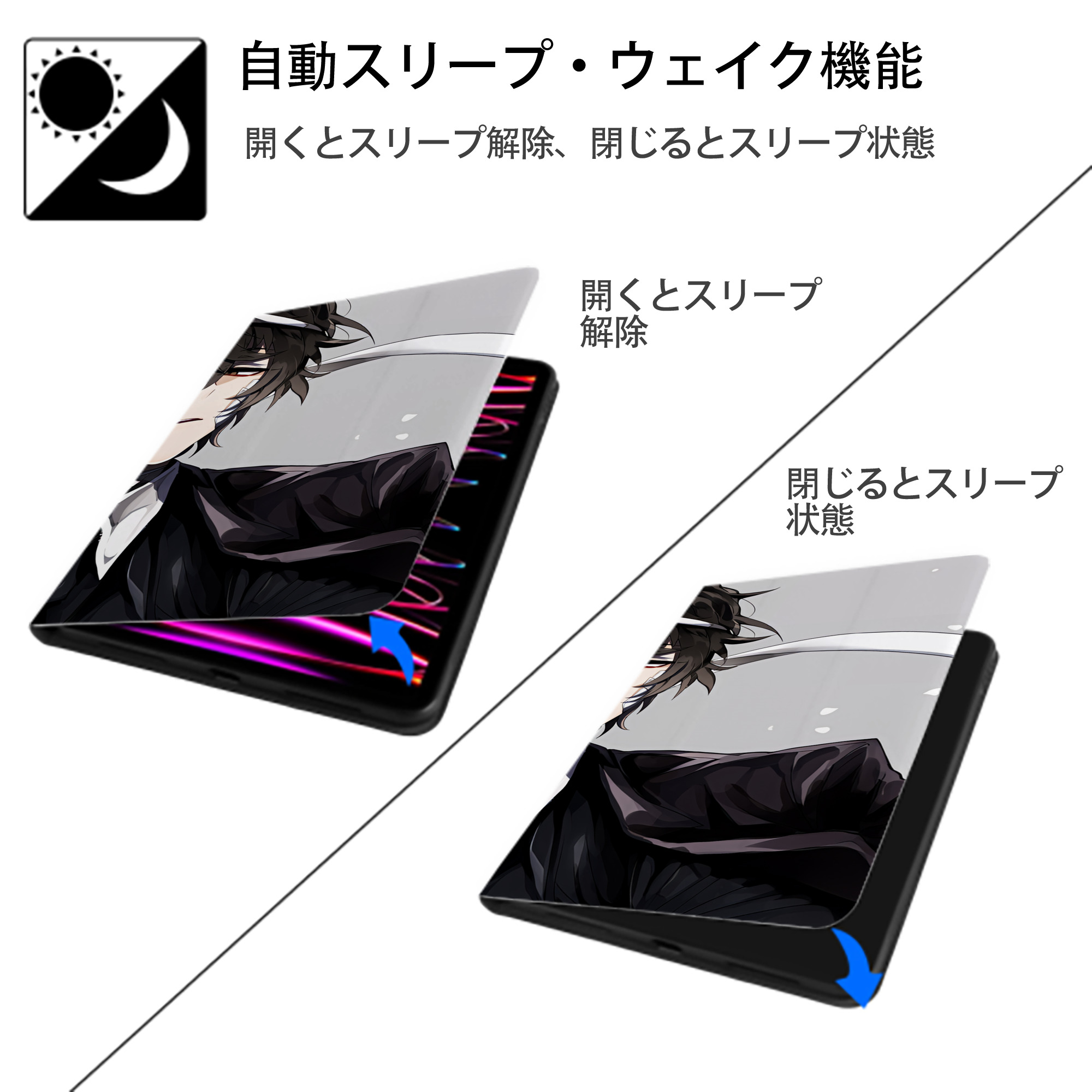 文豪ストレイドッグス Bungo Stray Dogs IPadケース ペンホルダー付き ブックスタイルデザイン