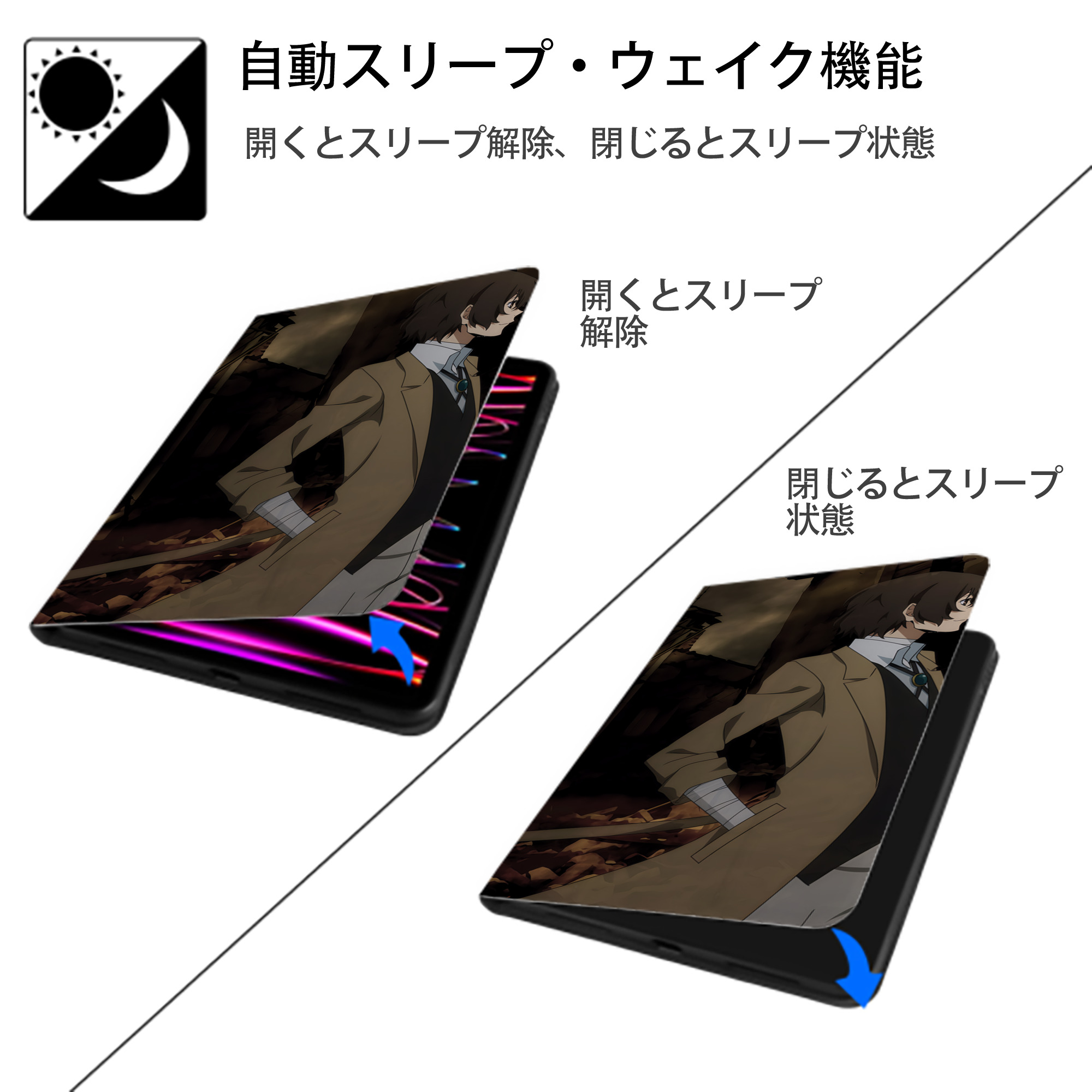 文豪ストレイドッグス Bungo Stray Dogs IPadケース ペンホルダー付き ブックスタイルデザイン