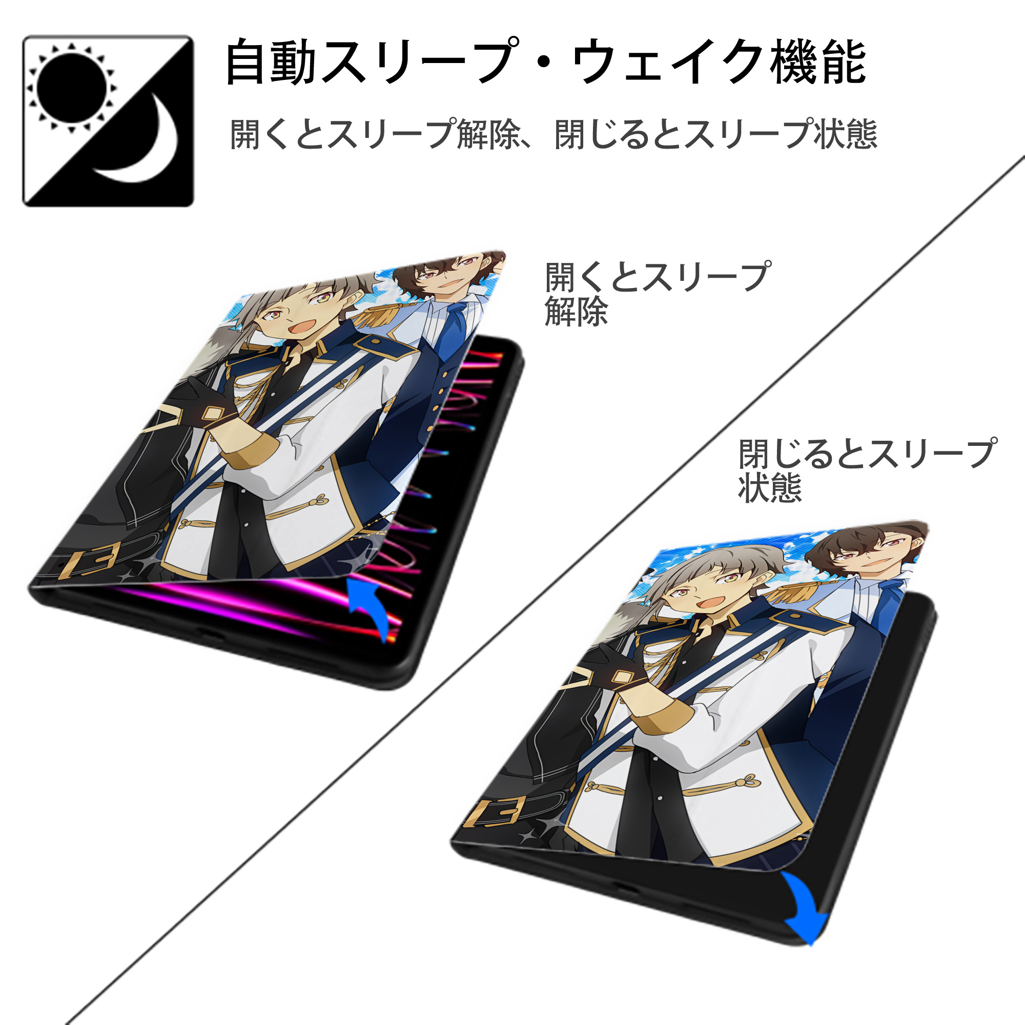 文豪ストレイドッグス Bungo Stray Dogs IPadケース ペンホルダー付き ブックスタイルデザイン