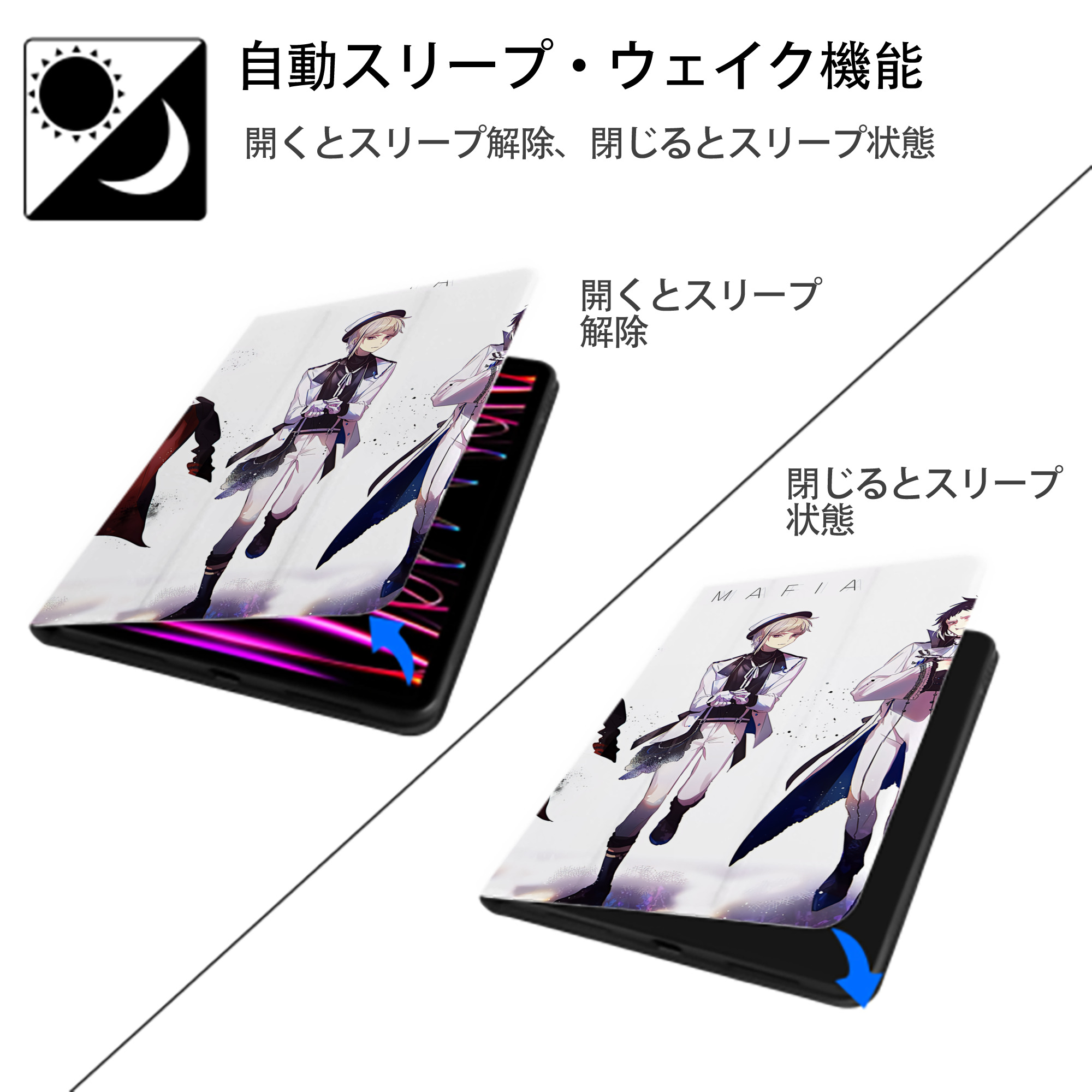文豪ストレイドッグス Bungo Stray Dogs IPadケース ペンホルダー付き ブックスタイルデザイン