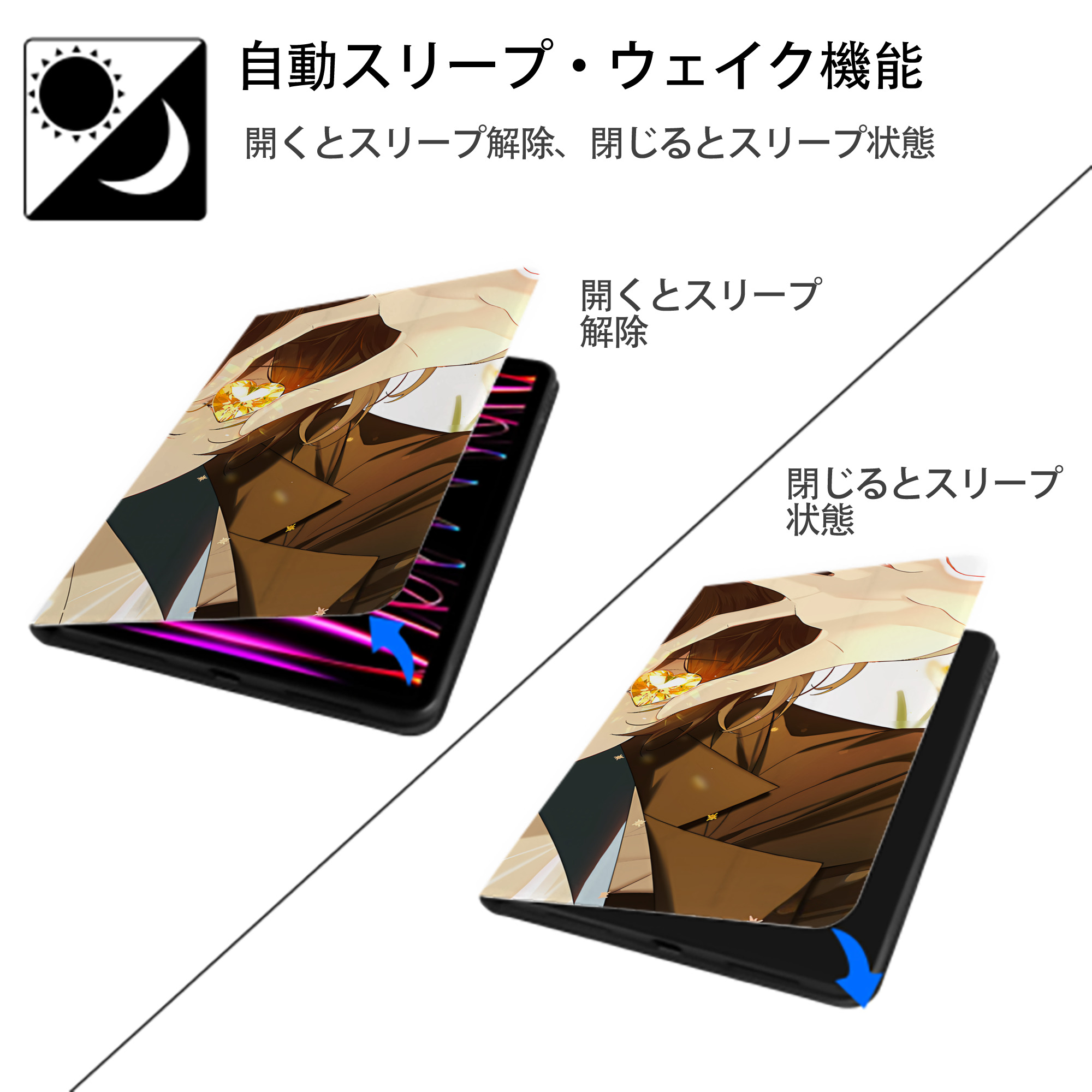 文豪ストレイドッグス Bungo Stray Dogs IPadケース ペンホルダー付き ブックスタイルデザイン