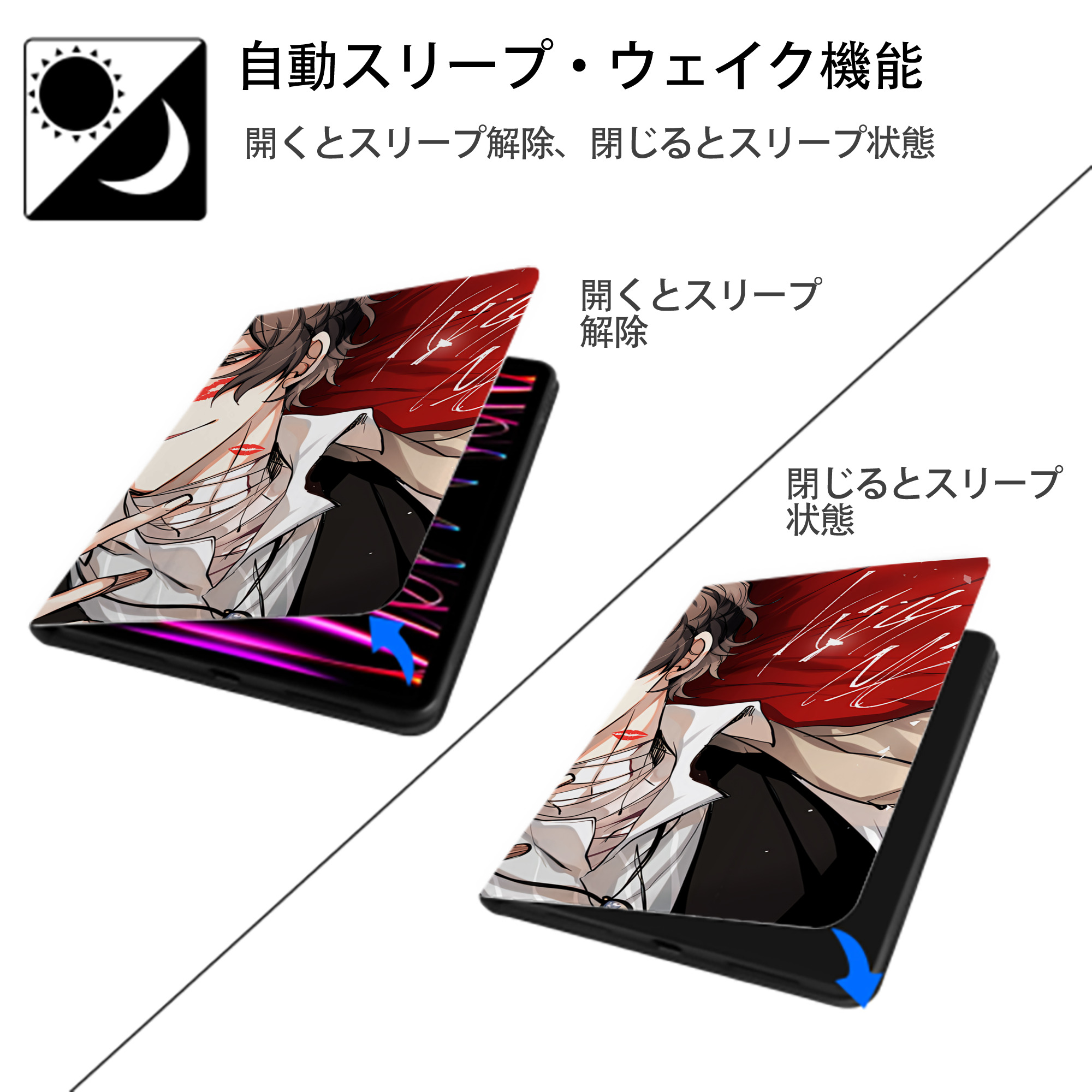 文豪ストレイドッグス Bungo Stray Dogs IPadケース ペンホルダー付き ブックスタイルデザイン