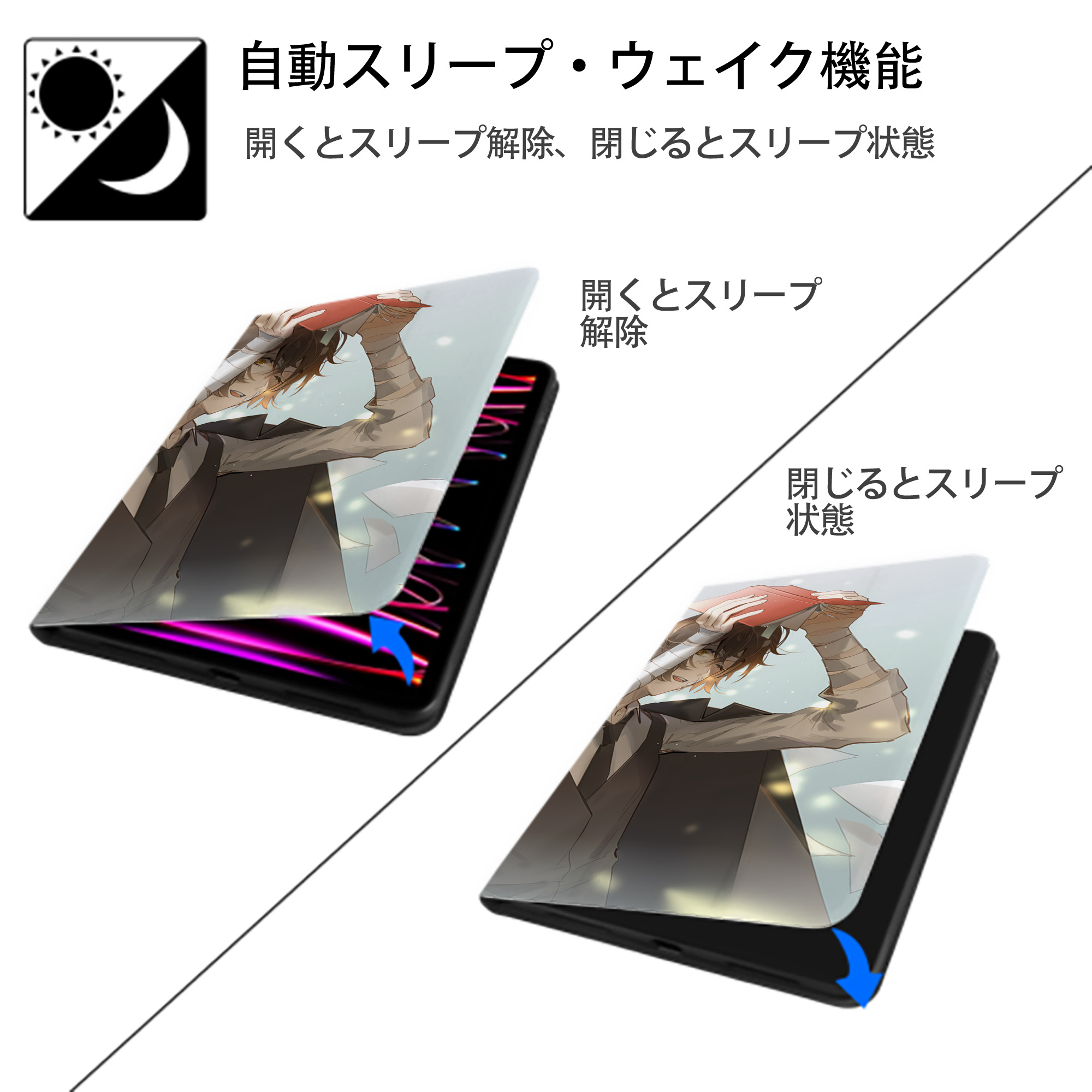 文豪ストレイドッグス Bungo Stray Dogs IPadケース ペンホルダー付き ブックスタイルデザイン