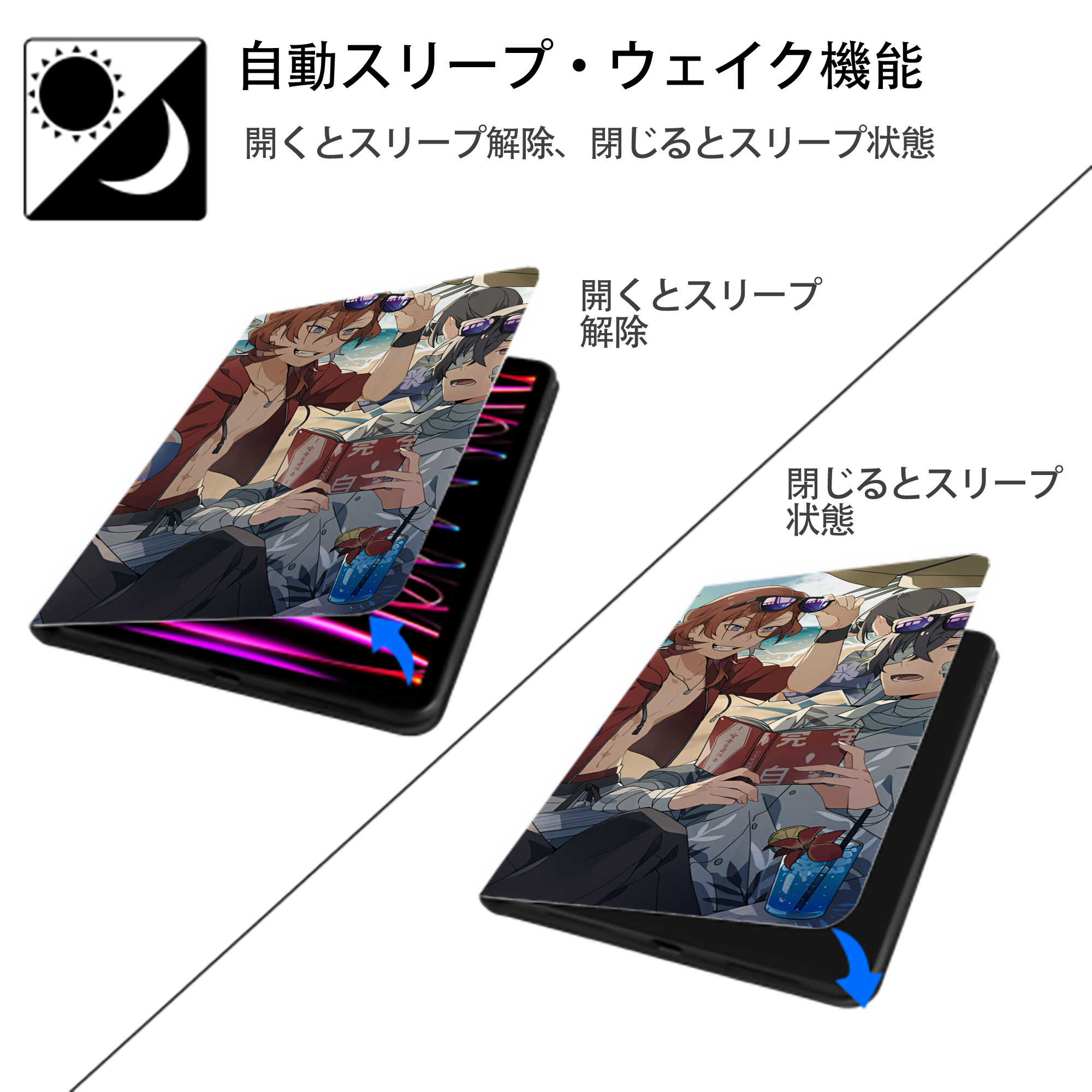 文豪ストレイドッグス Bungo Stray Dogs IPadケース ペンホルダー付き ブックスタイルデザイン