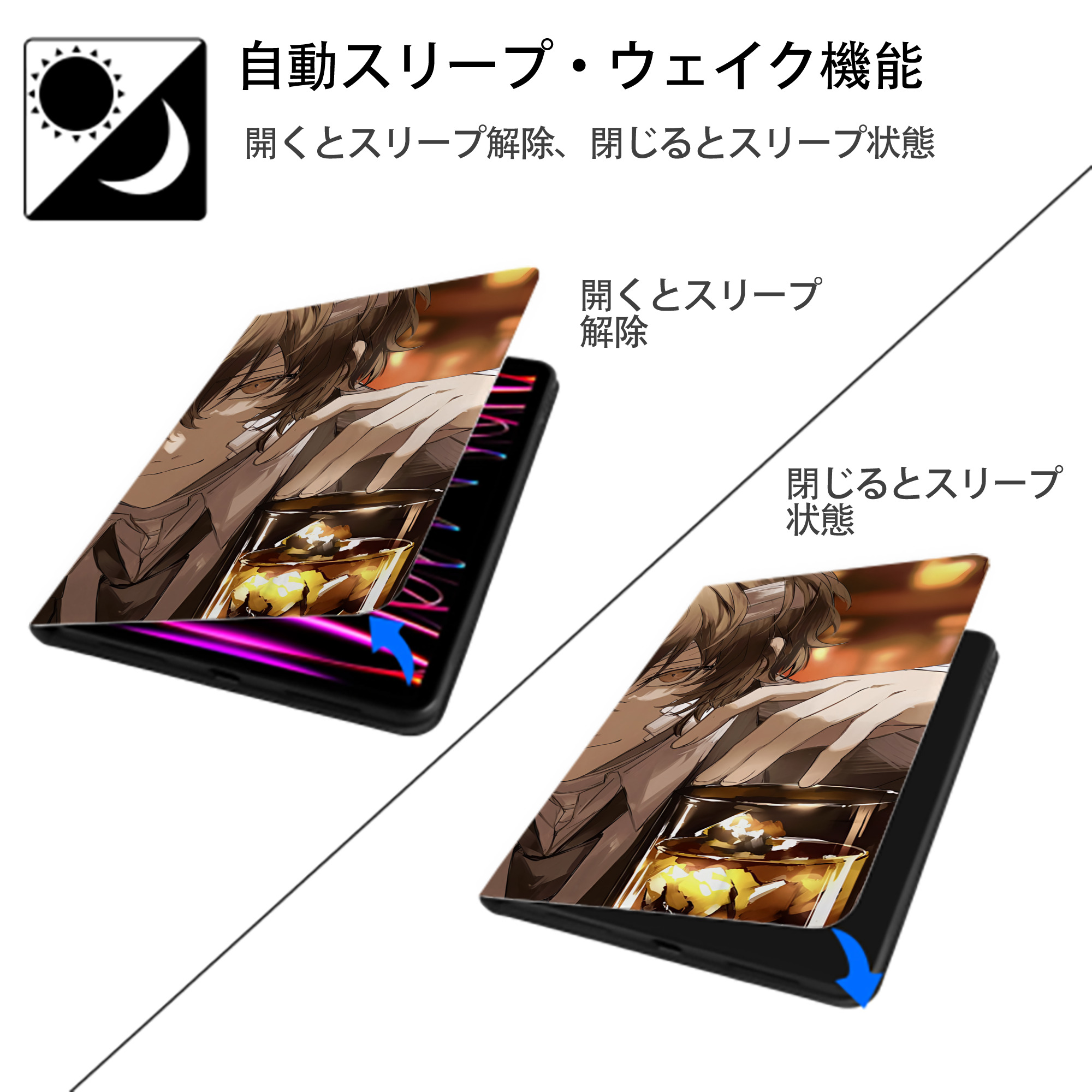 文豪ストレイドッグス Bungo Stray Dogs IPadケース ペンホルダー付き ブックスタイルデザイン