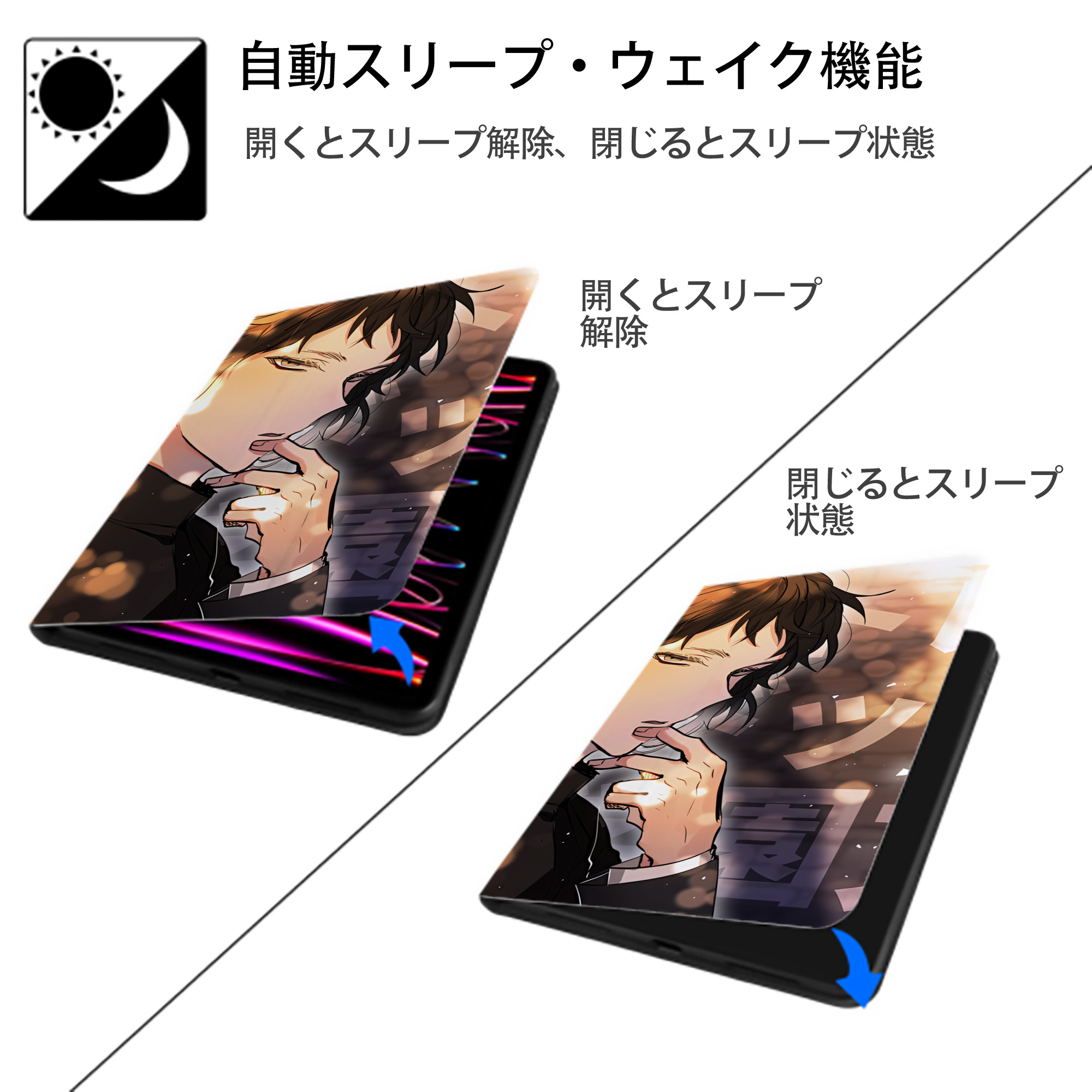 文豪ストレイドッグス Bungo Stray Dogs IPadケース ペンホルダー付き ブックスタイルデザイン