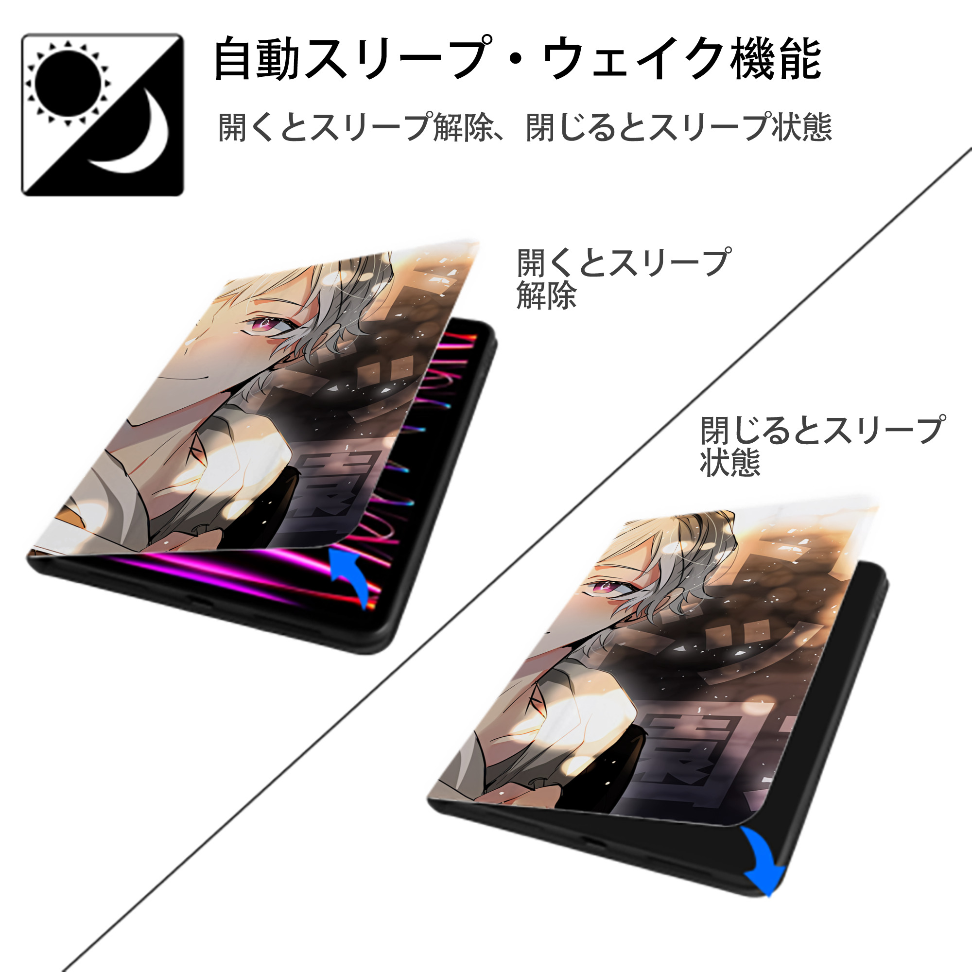 文豪ストレイドッグス Bungo Stray Dogs IPadケース ペンホルダー付き ブックスタイルデザイン