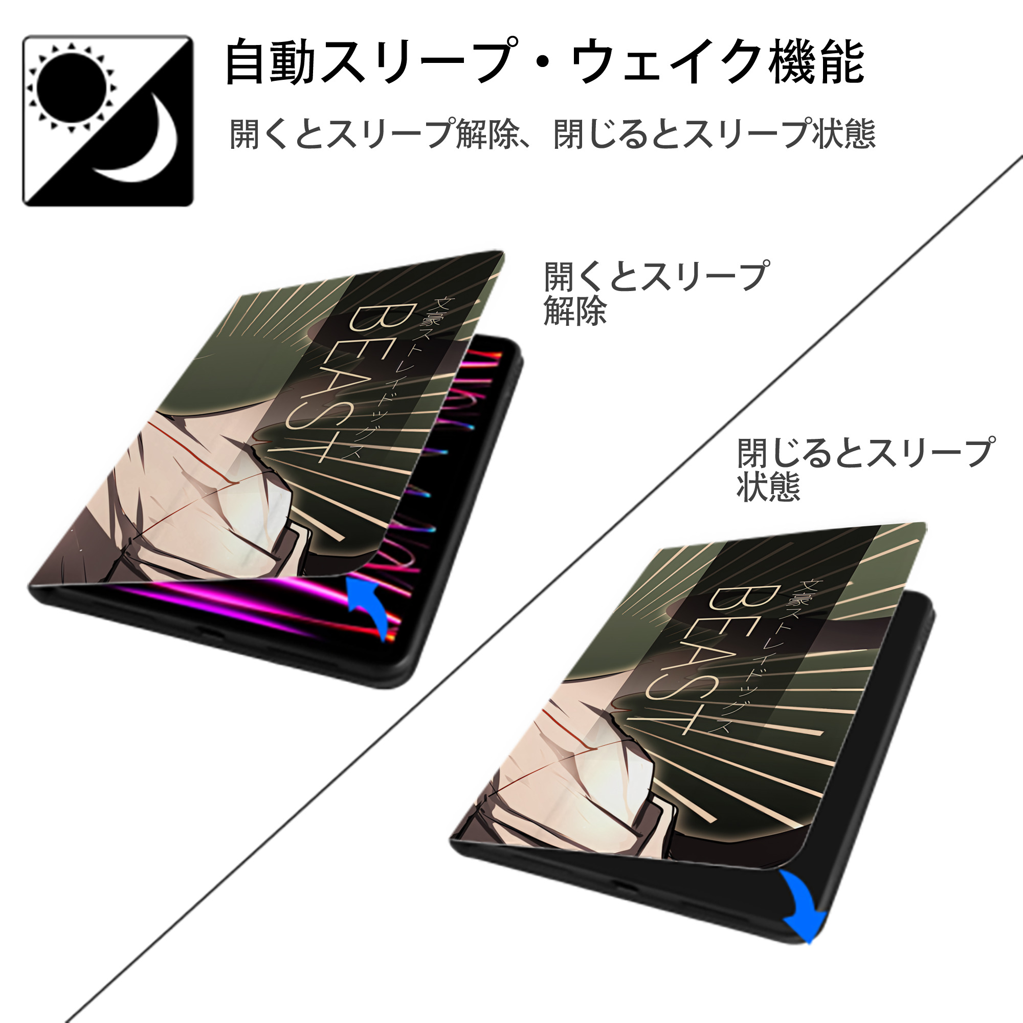 文豪ストレイドッグス Bungo Stray Dogs IPadケース ペンホルダー付き ブックスタイルデザイン