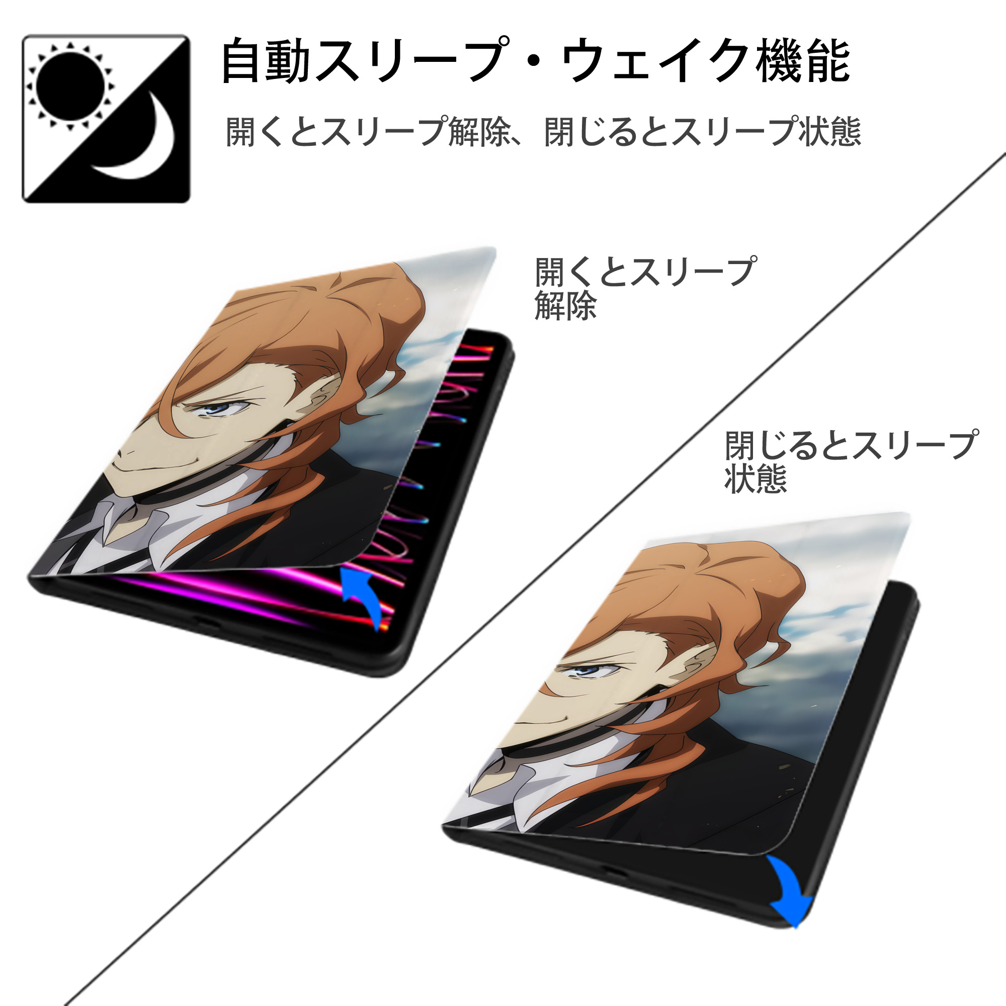 文豪ストレイドッグス Bungo Stray Dogs IPadケース ペンホルダー付き ブックスタイルデザイン