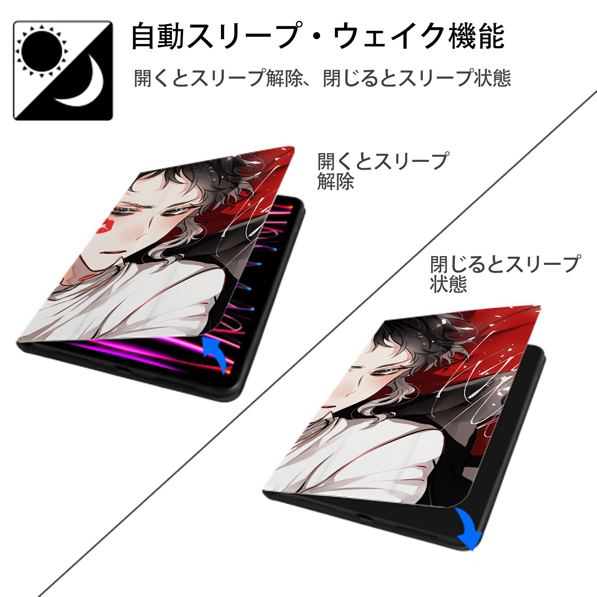 文豪ストレイドッグス Bungo Stray Dogs IPadケース ペンホルダー付き ブックスタイルデザイン