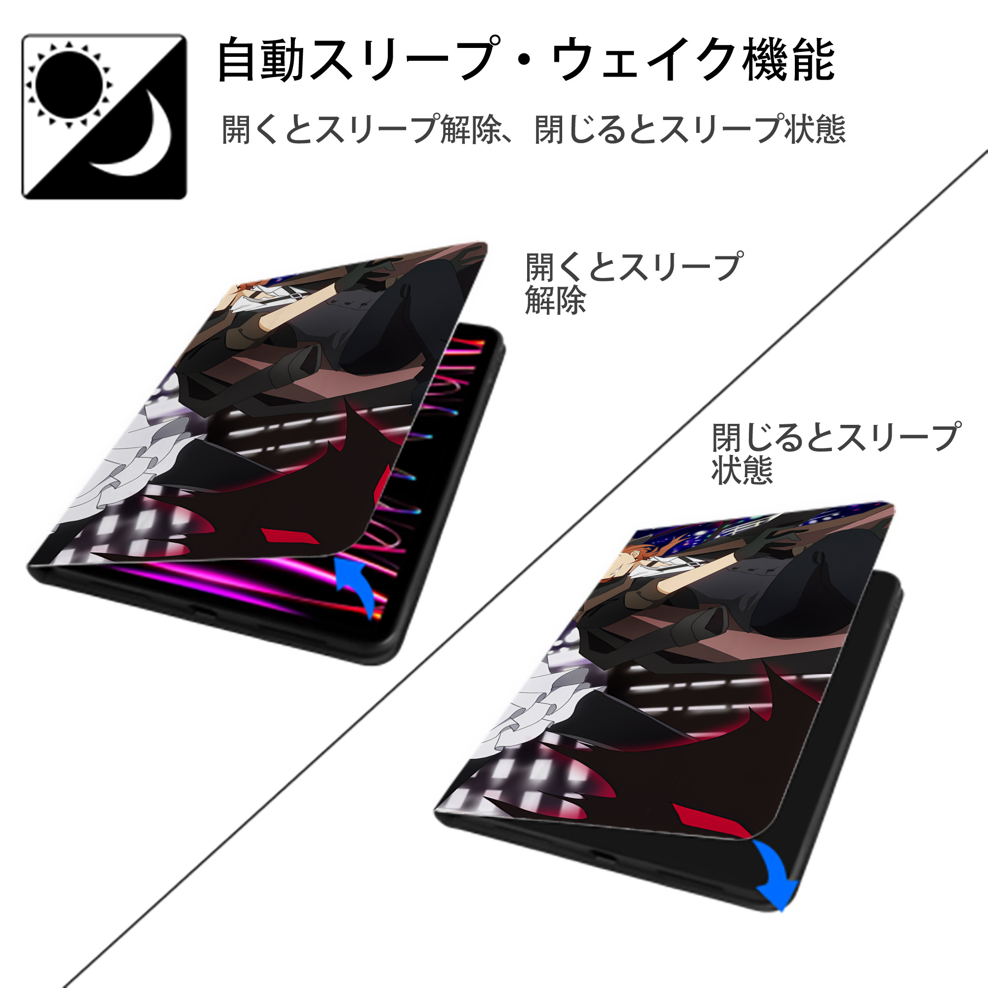 文豪ストレイドッグス Bungo Stray Dogs IPadケース ペンホルダー付き ブックスタイルデザイン
