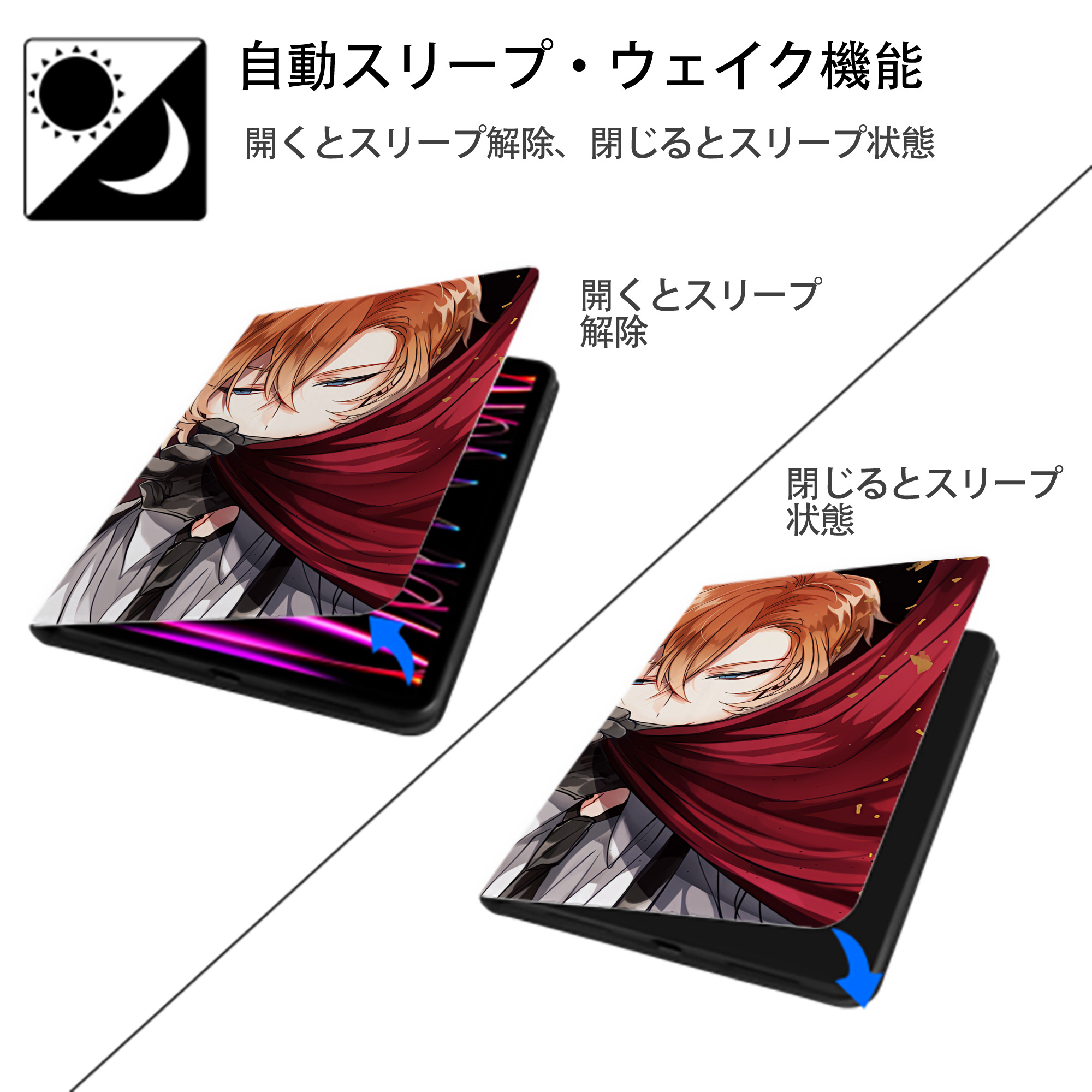 文豪ストレイドッグス Bungo Stray Dogs IPadケース ペンホルダー付き ブックスタイルデザイン