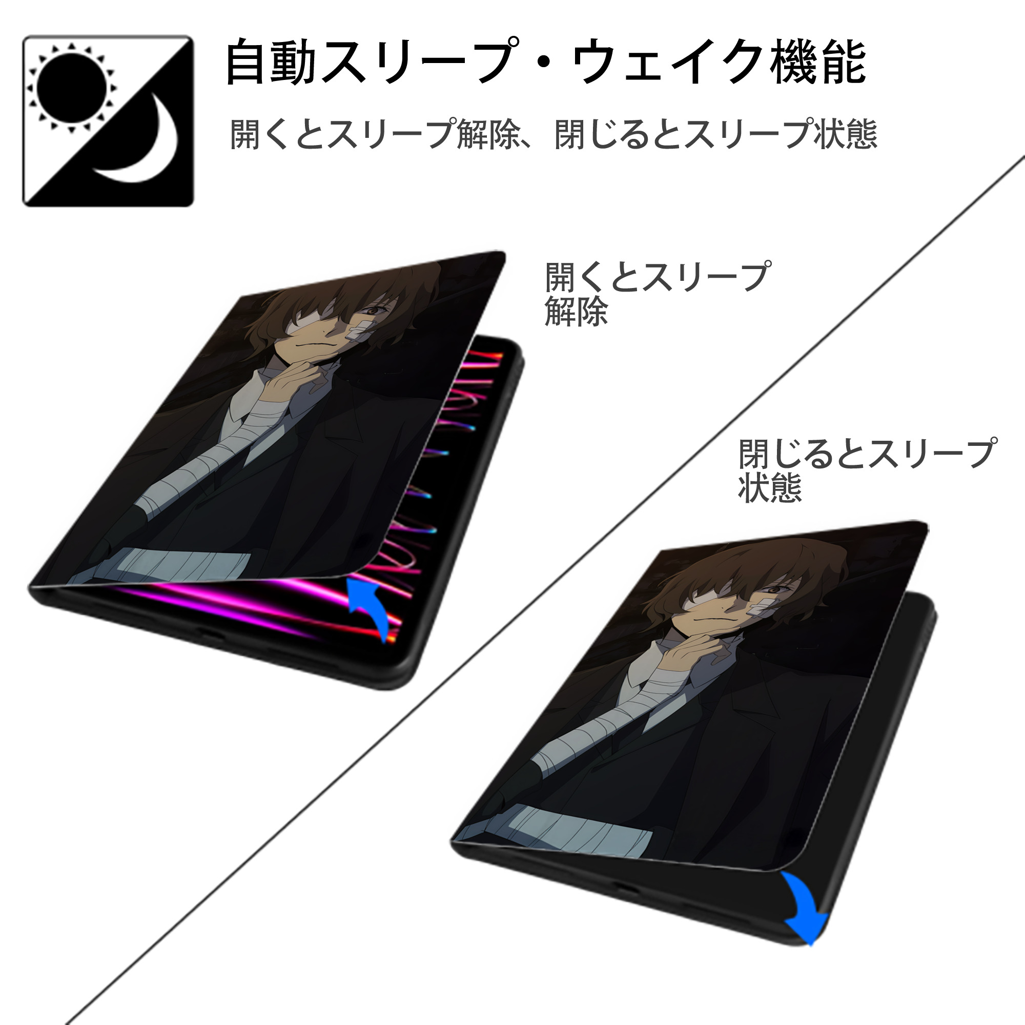 文豪ストレイドッグス Bungo Stray Dogs IPadケース ペンホルダー付き ブックスタイルデザイン