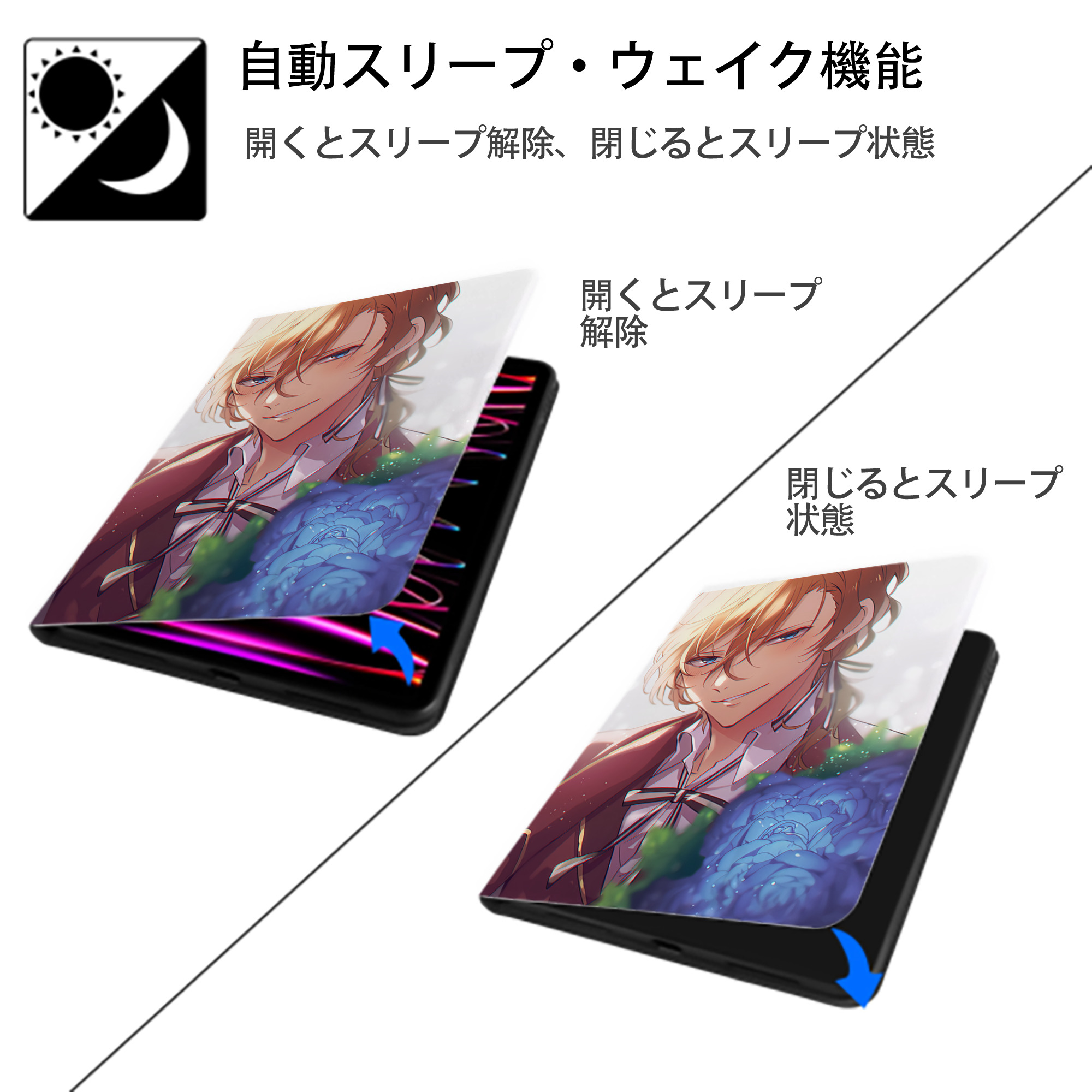文豪ストレイドッグス Bungo Stray Dogs IPad ケース ペン収納付き 三つ折りスタンド PUレザー×シリコン 対応機種9.5/10.5/10.9インチ