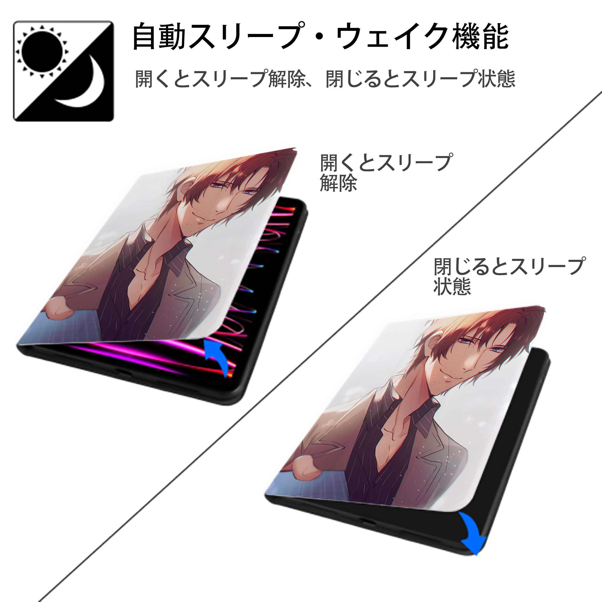 文豪ストレイドッグス Bungo Stray Dogs IPad ケース ペン収納付き 三つ折りスタンド PUレザー×シリコン 対応機種9.5/10.5/10.9インチ