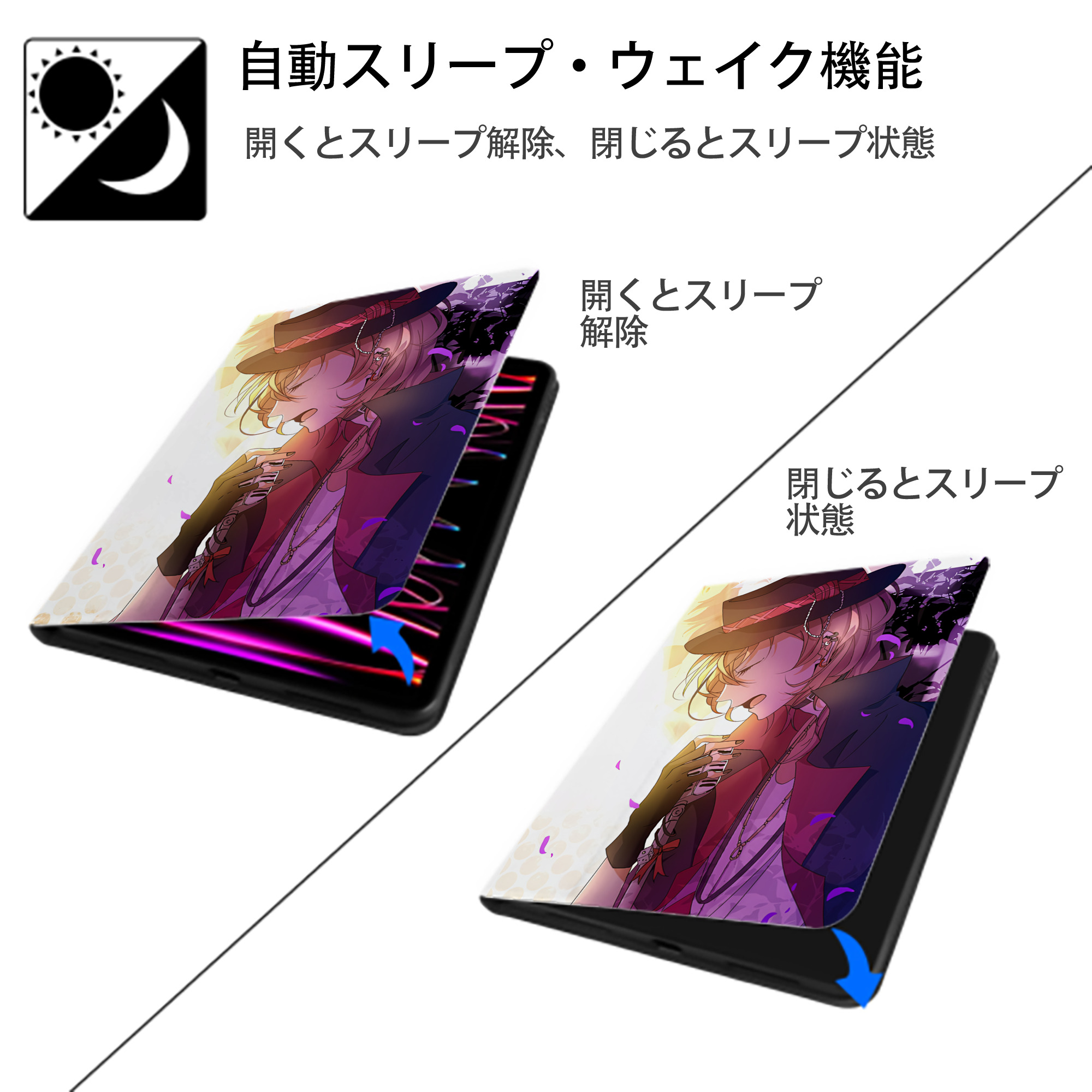 文豪ストレイドッグス Bungo Stray Dogs IPad ケース ペン収納付き 三つ折りスタンド PUレザー×シリコン 対応機種9.5/10.5/10.9インチ