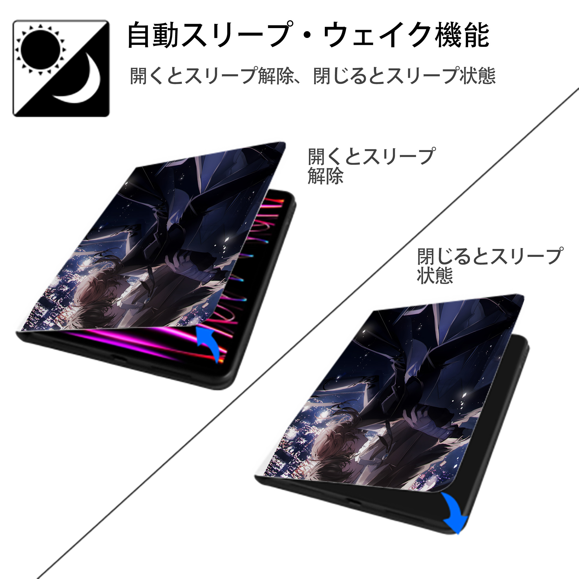 文豪ストレイドッグス Bungo Stray Dogs IPad ケース ペン収納付き 三つ折りスタンド PUレザー×シリコン 対応機種9.5/10.5/10.9インチ