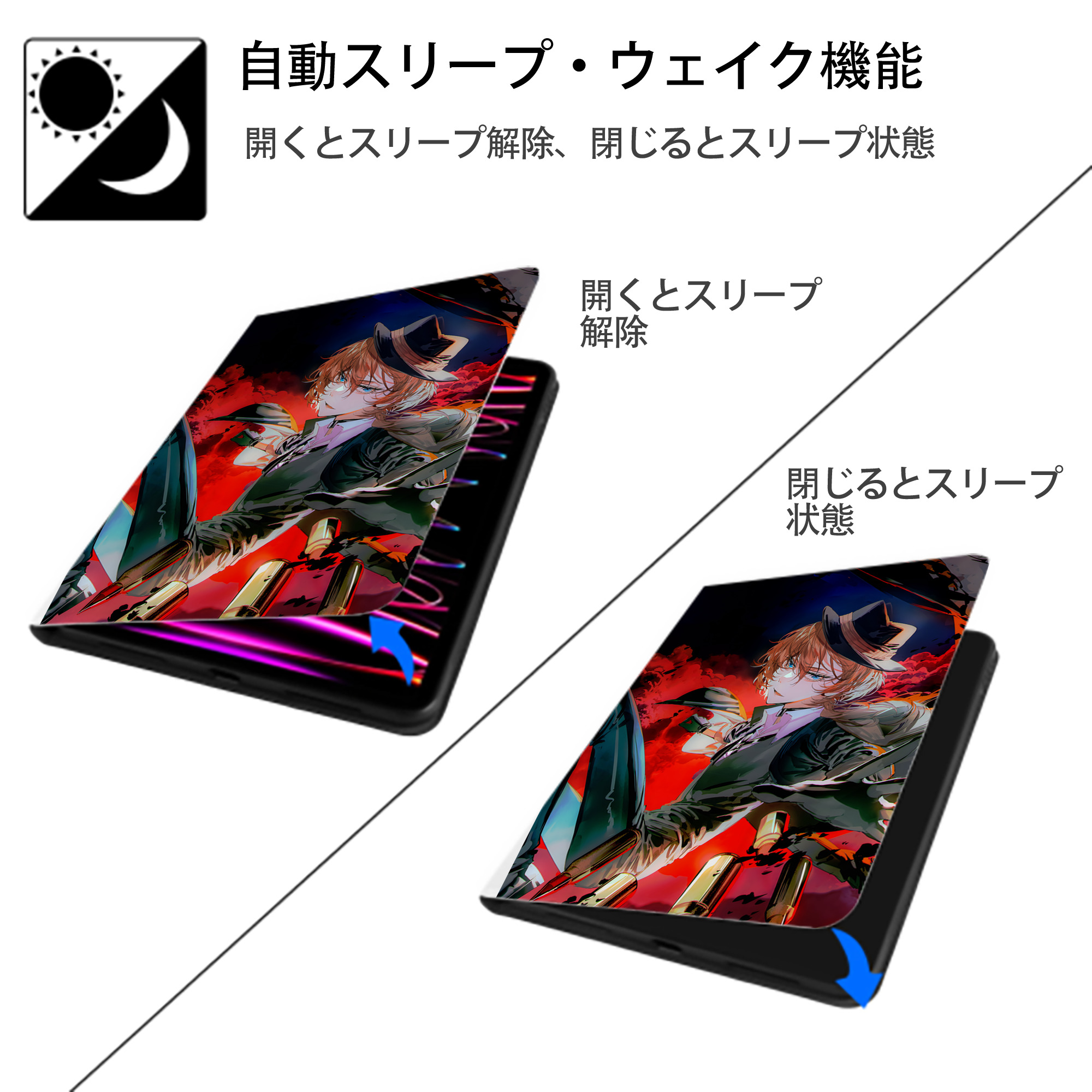 文豪ストレイドッグス Bungo Stray Dogs IPad ケース ペン収納付き 三つ折りスタンド PUレザー×シリコン 対応機種9.5/10.5/10.9インチ
