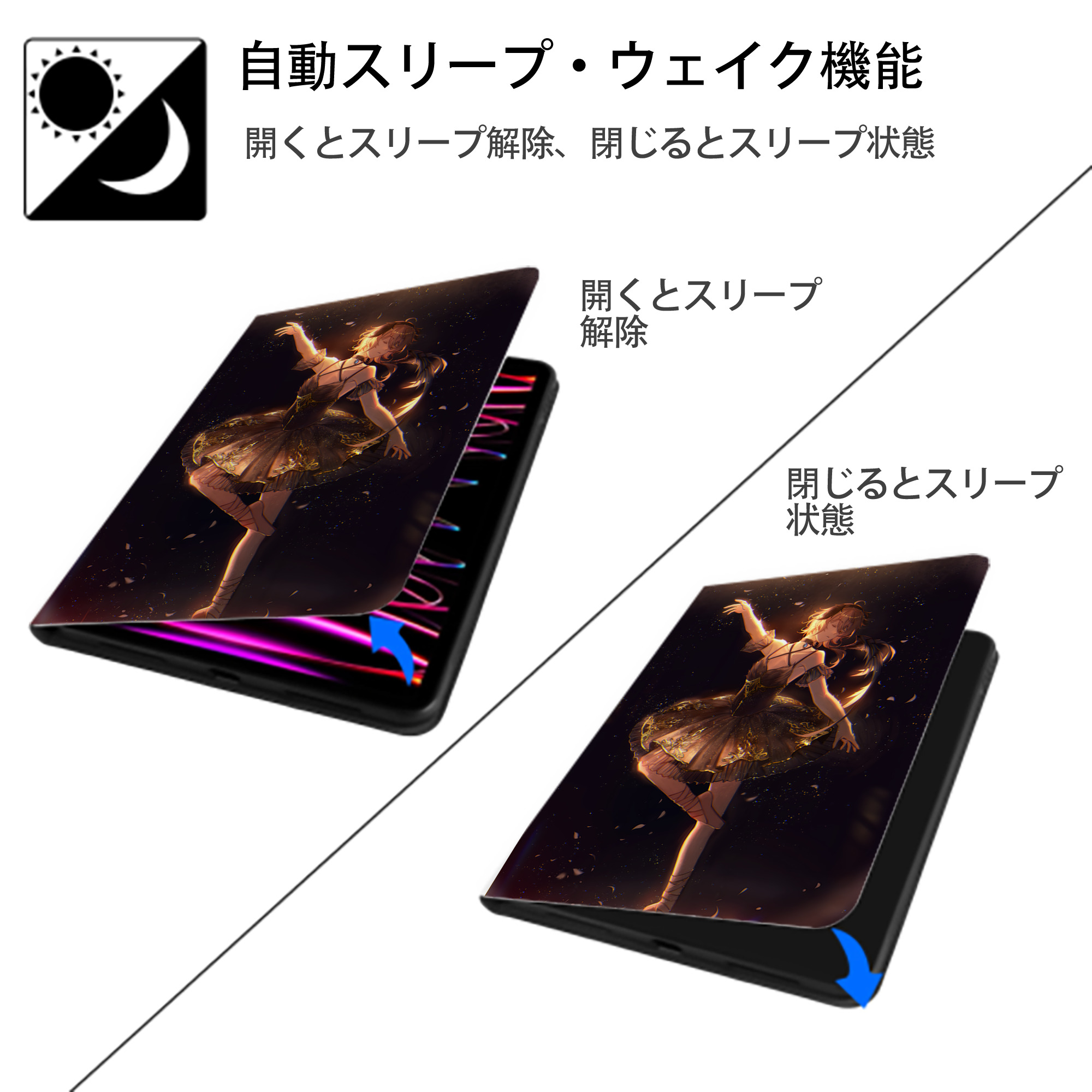 文豪ストレイドッグス Bungo Stray Dogs IPad ケース ペン収納付き 三つ折りスタンド PUレザー×シリコン 対応機種9.5/10.5/10.9インチ