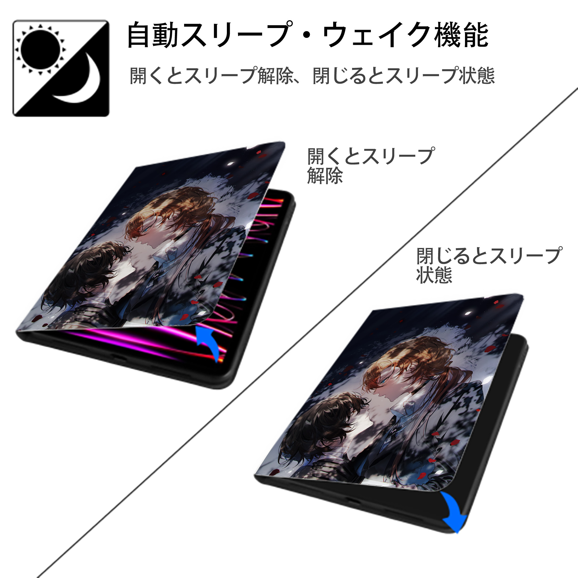 文豪ストレイドッグス Bungo Stray Dogs IPad ケース ペン収納付き 三つ折りスタンド PUレザー×シリコン 対応機種9.5/10.5/10.9インチ