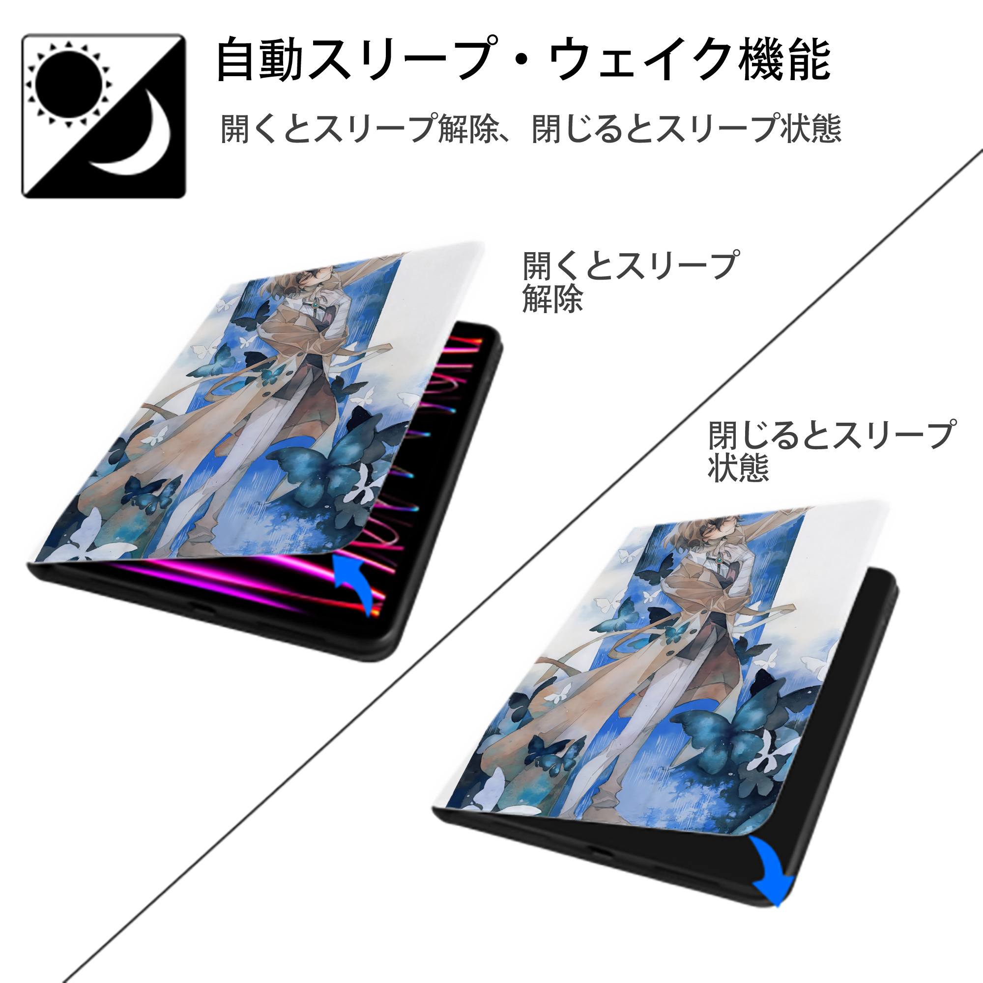 文豪ストレイドッグス Bungo Stray Dogs IPad ケース ペン収納付き 三つ折りスタンド PUレザー×シリコン 対応機種9.5/10.5/10.9インチ