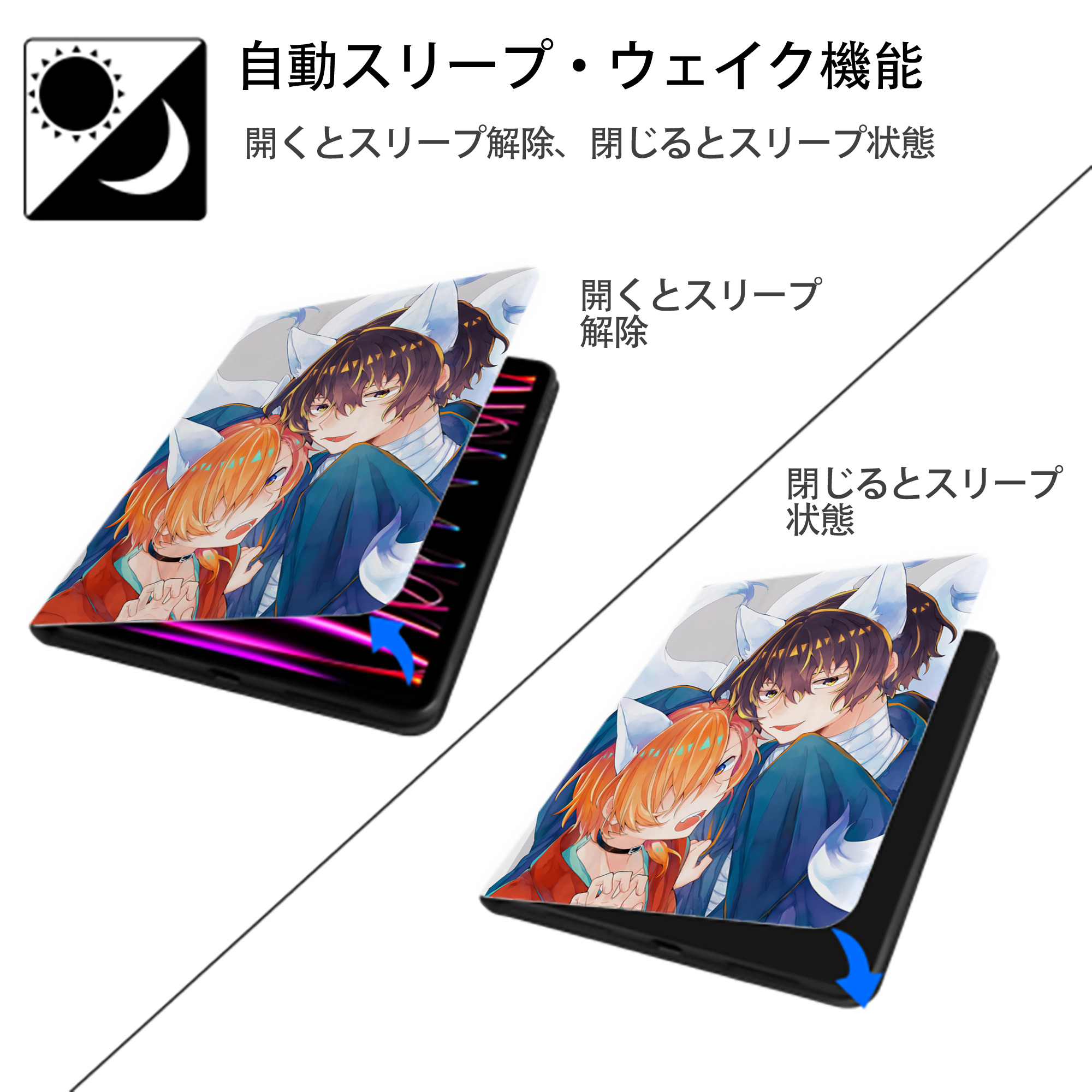 文豪ストレイドッグス Bungo Stray Dogs IPad ケース ペン収納付き 三つ折りスタンド PUレザー×シリコン 対応機種9.5/10.5/10.9インチ