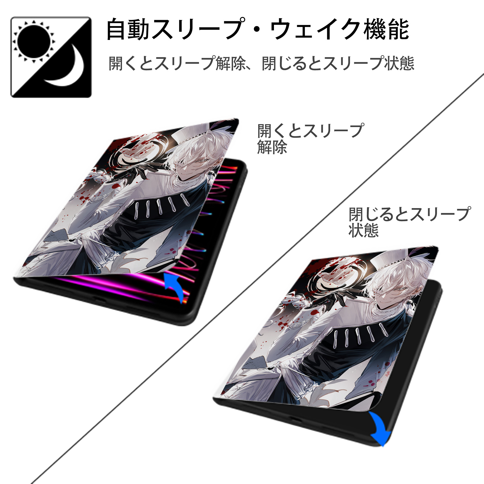 文豪ストレイドッグス Bungo Stray Dogs IPad ケース ペン収納付き 三つ折りスタンド PUレザー×シリコン 対応機種9.5/10.5/10.9インチ