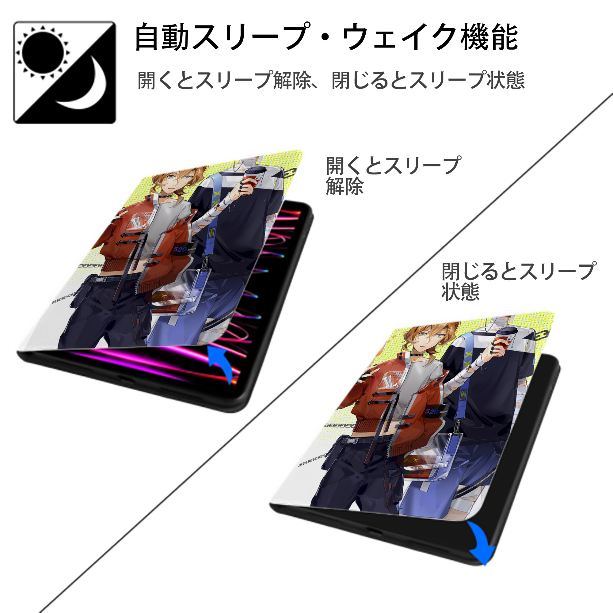 文豪ストレイドッグス Bungo Stray Dogs IPad ケース ペン収納付き 三つ折りスタンド PUレザー×シリコン 対応機種9.5/10.5/10.9インチ