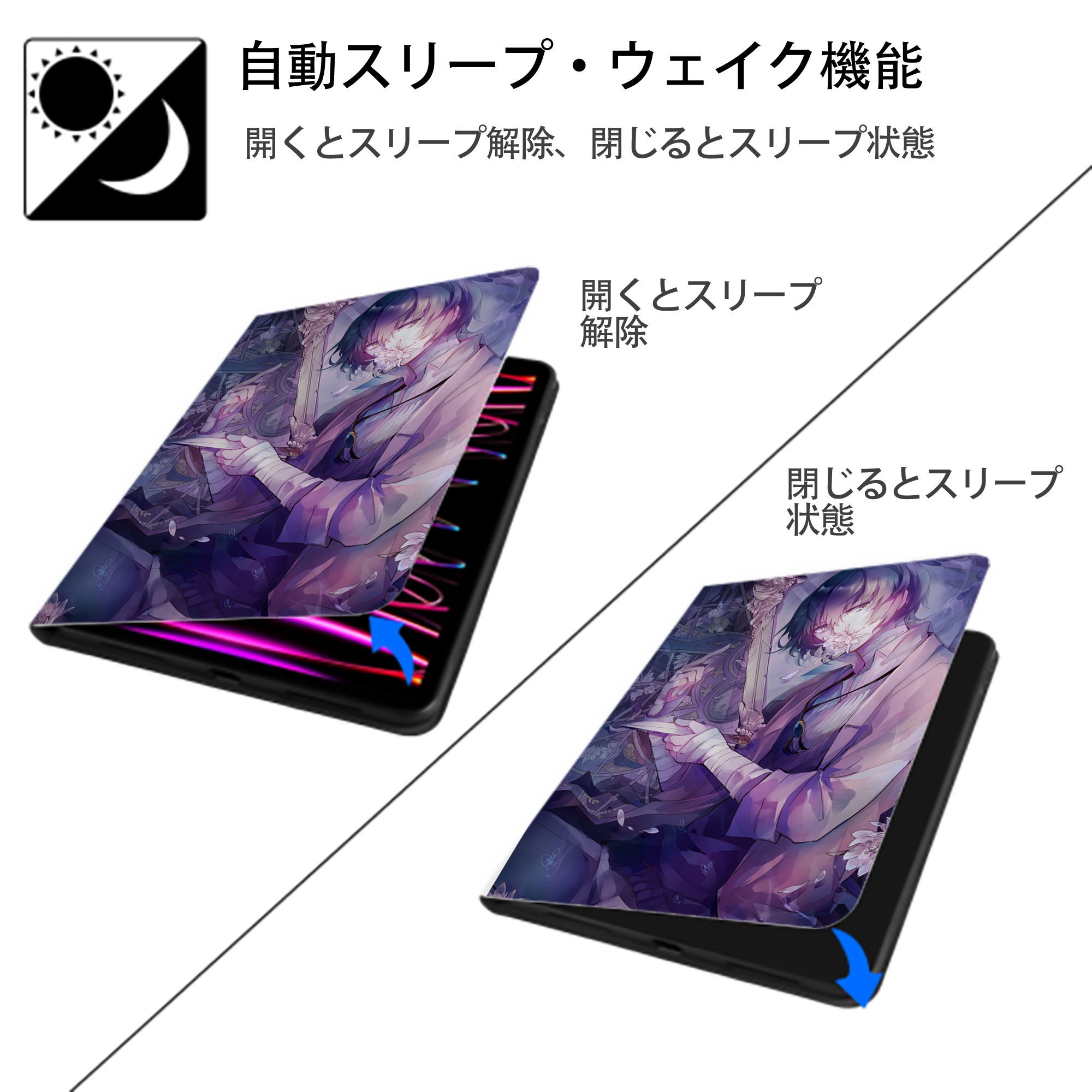 文豪ストレイドッグス Bungo Stray Dogs IPad ケース ペン収納付き 三つ折りスタンド PUレザー×シリコン 対応機種9.5/10.5/10.9インチ