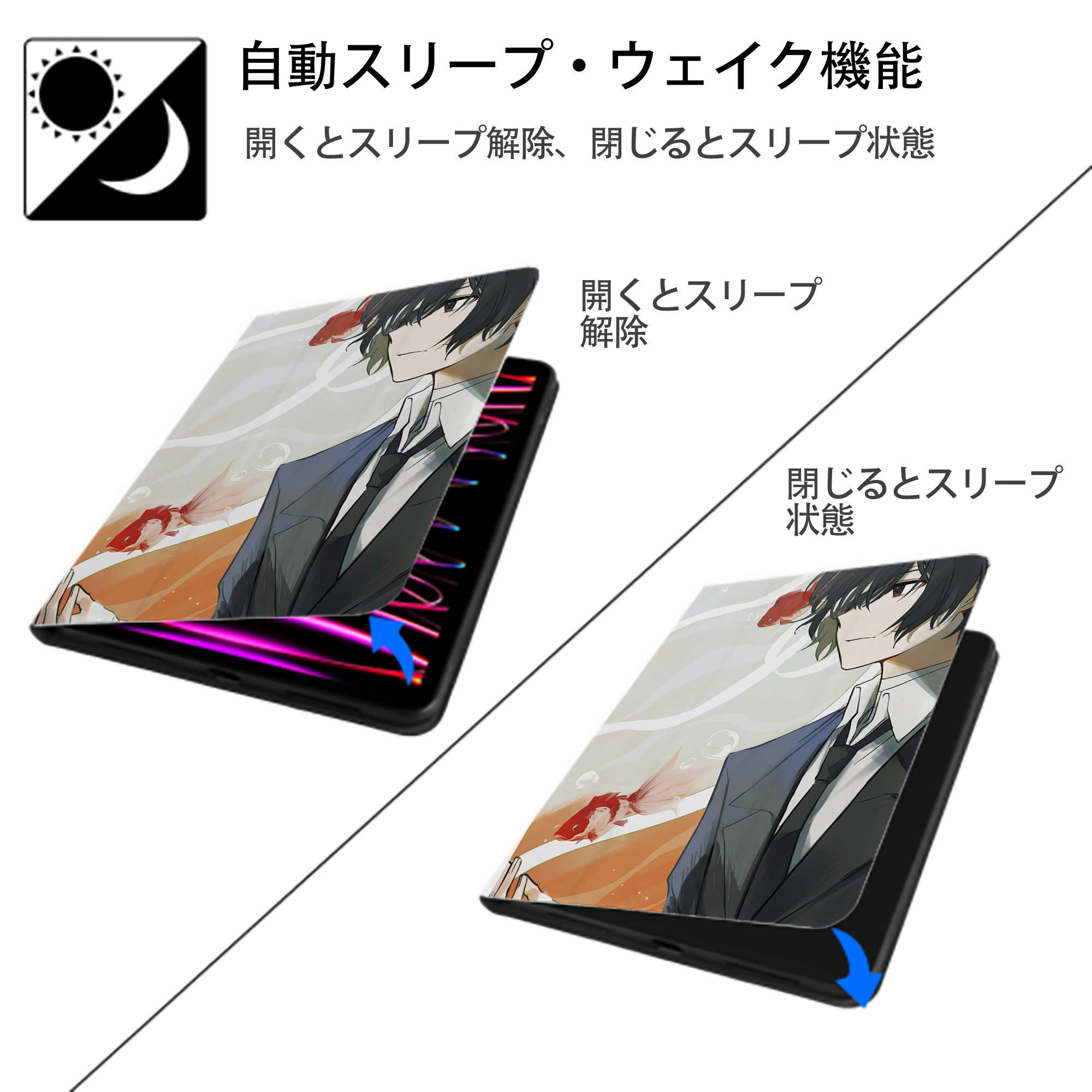 文豪ストレイドッグス Bungo Stray Dogs IPad ケース ペン収納付き 三つ折りスタンド PUレザー×シリコン 対応機種9.5/10.5/10.9インチ