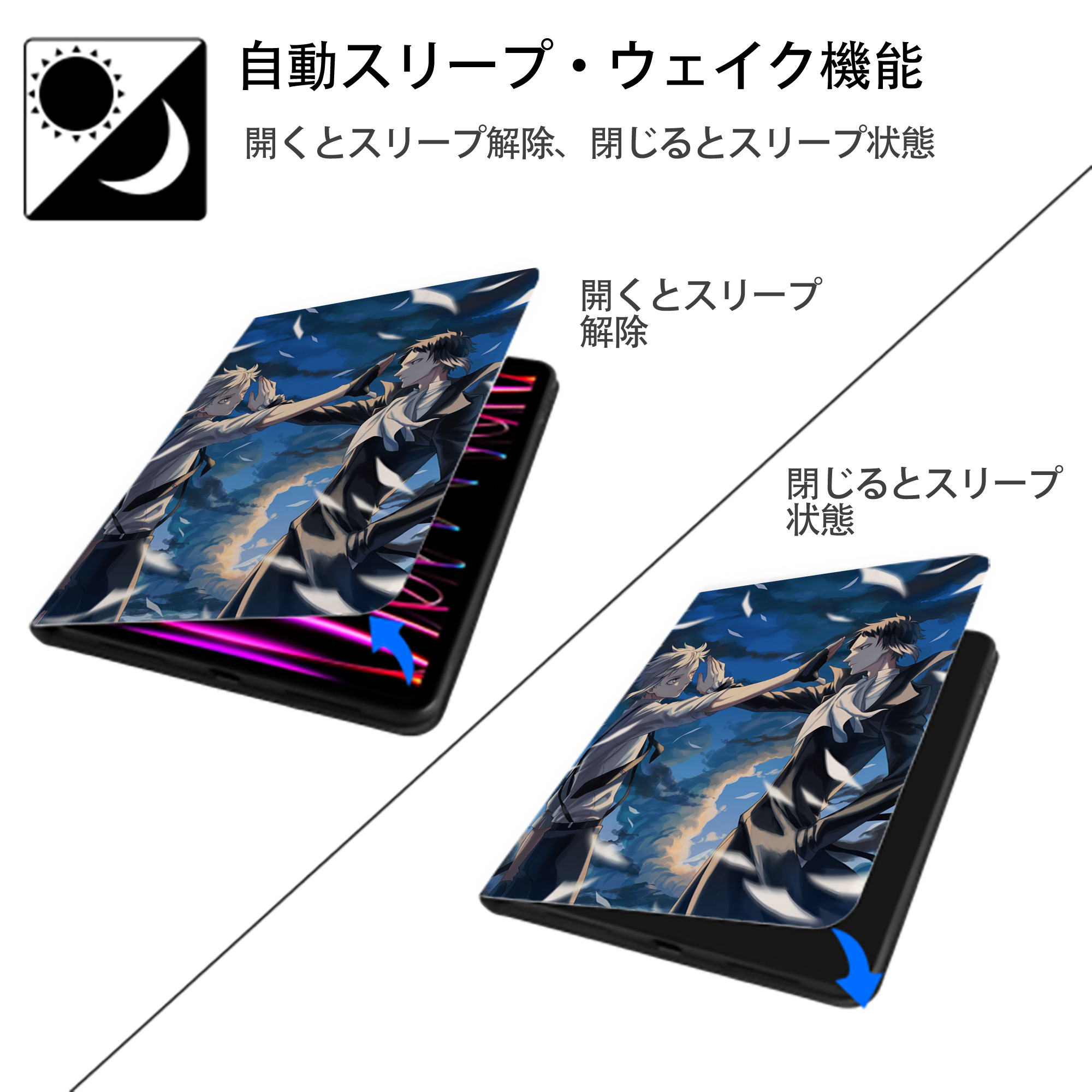 文豪ストレイドッグス Bungo Stray Dogs IPad ケース ペン収納付き 三つ折りスタンド PUレザー×シリコン 対応機種9.5/10.5/10.9インチ