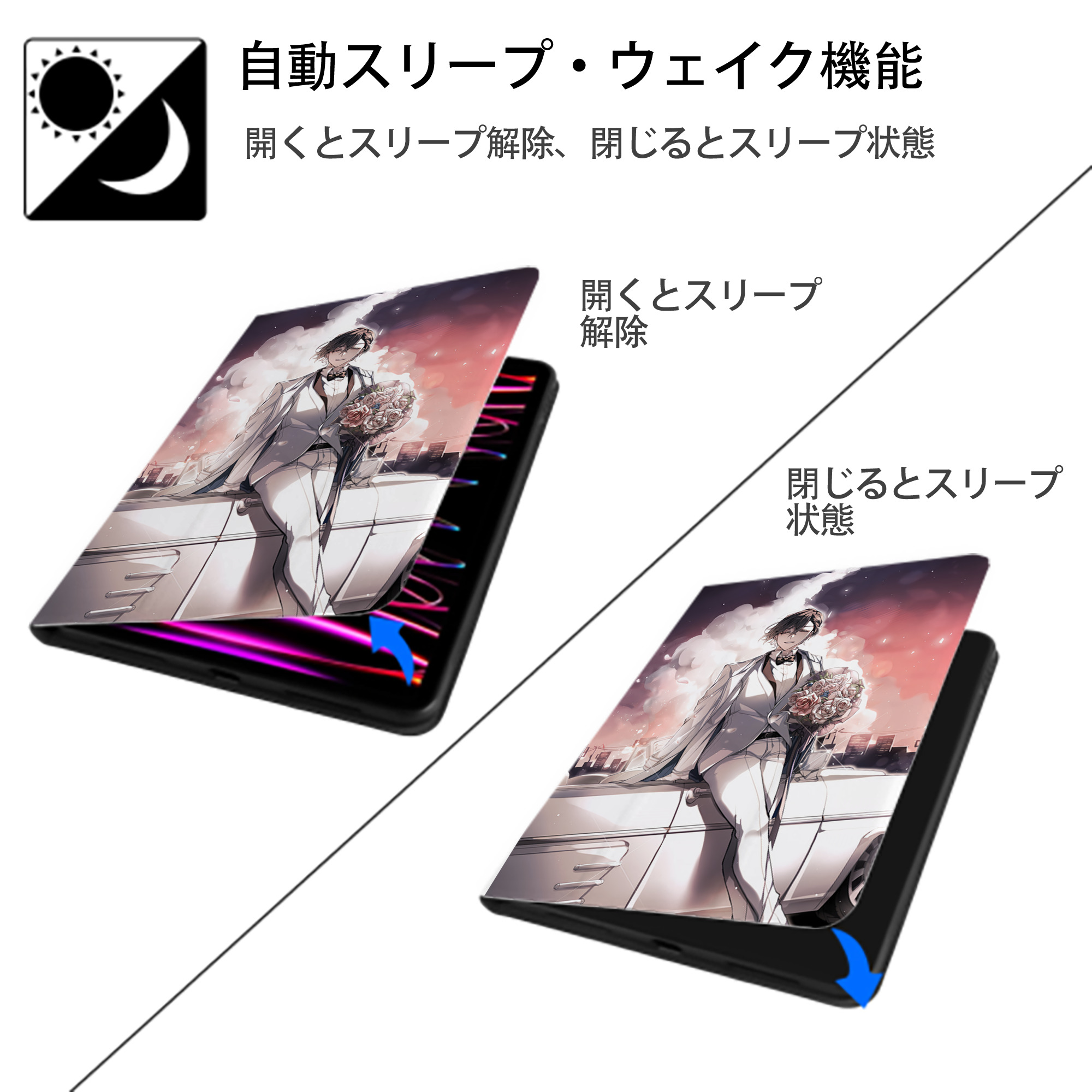 文豪ストレイドッグス Bungo Stray Dogs IPad ケース ペン収納付き 三つ折りスタンド PUレザー×シリコン 対応機種9.5/10.5/10.9インチ