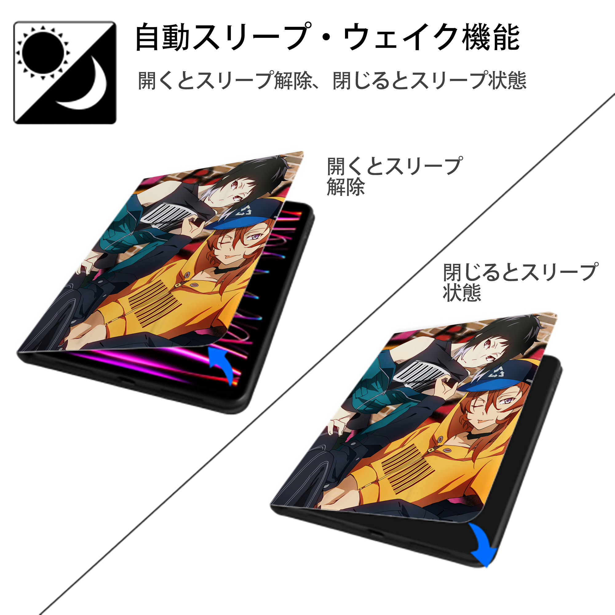 文豪ストレイドッグス Bungo Stray Dogs IPad ケース ペン収納付き 三つ折りスタンド PUレザー×シリコン 対応機種9.5/10.5/10.9インチ
