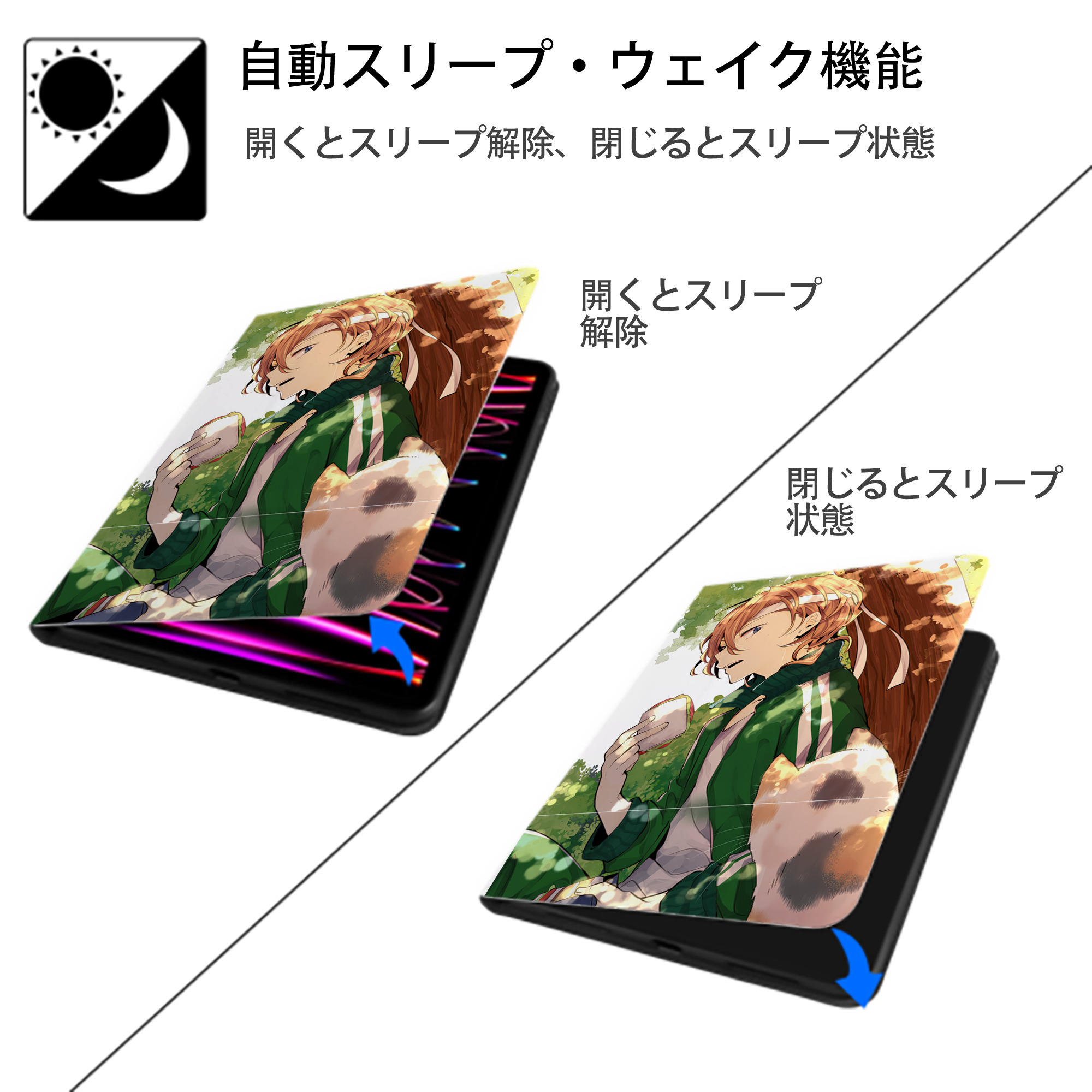 文豪ストレイドッグス Bungo Stray Dogs IPad ケース ペン収納付き 三つ折りスタンド PUレザー×シリコン 対応機種9.5/10.5/10.9インチ