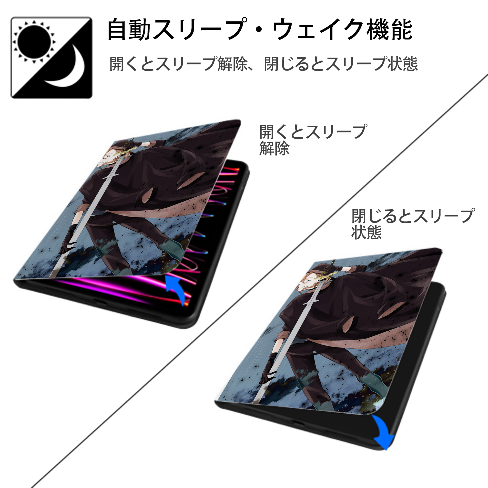 文豪ストレイドッグス Bungo Stray Dogs IPad ケース ペン収納付き 三つ折りスタンド PUレザー×シリコン 対応機種9.5/10.5/10.9インチ