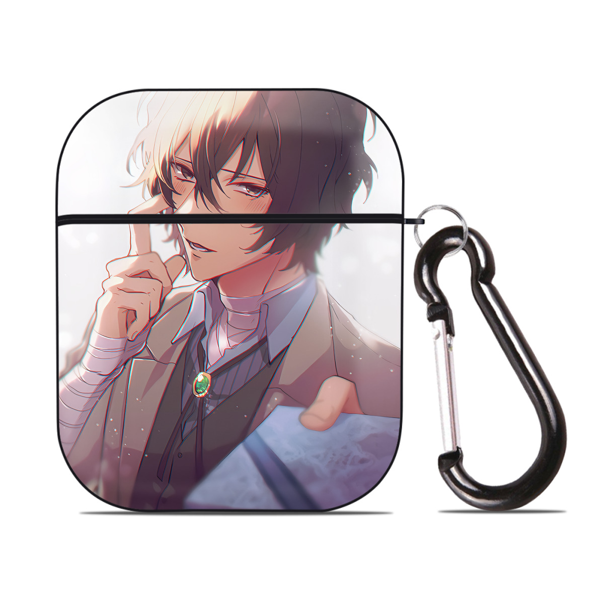 （画像用） 文豪ストレイドッグス Bungo Stray Dogs AirPods 第2世代保護ケース ハードシェル ブラック 耐衝撃・防指紋・カラビナ付き