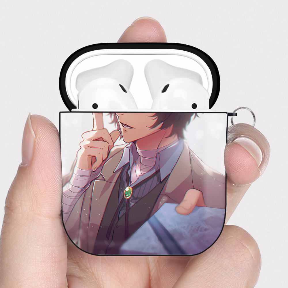 （画像用） 文豪ストレイドッグス Bungo Stray Dogs AirPods 第2世代保護ケース ハードシェル ブラック 耐衝撃・防指紋・カラビナ付き