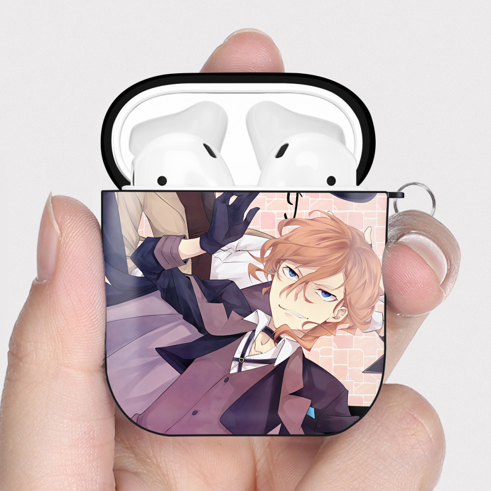 （画像用） 文豪ストレイドッグス Bungo Stray Dogs AirPods 第2世代保護ケース ハードシェル ブラック 耐衝撃・防指紋・カラビナ付き
